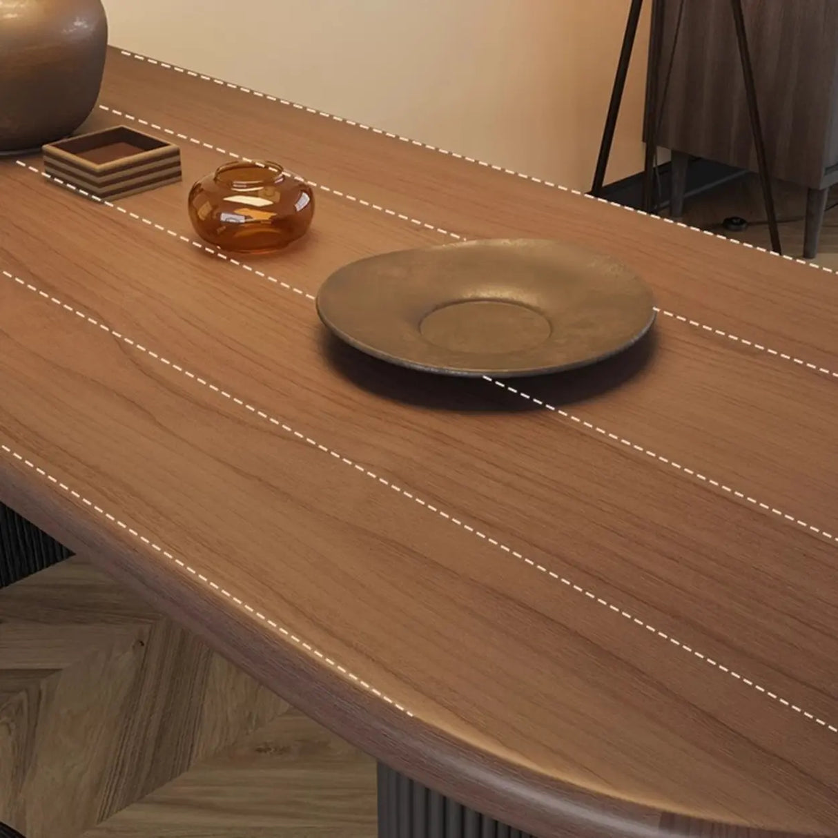 Mid-Century Modern Wood Brown Oval Semicircle Dining Table Image - 5