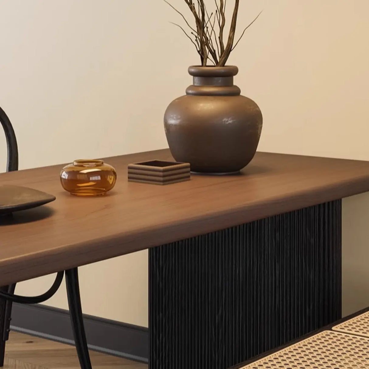 Mid-Century Modern Wood Brown Oval Semicircle Dining Table Image - 6