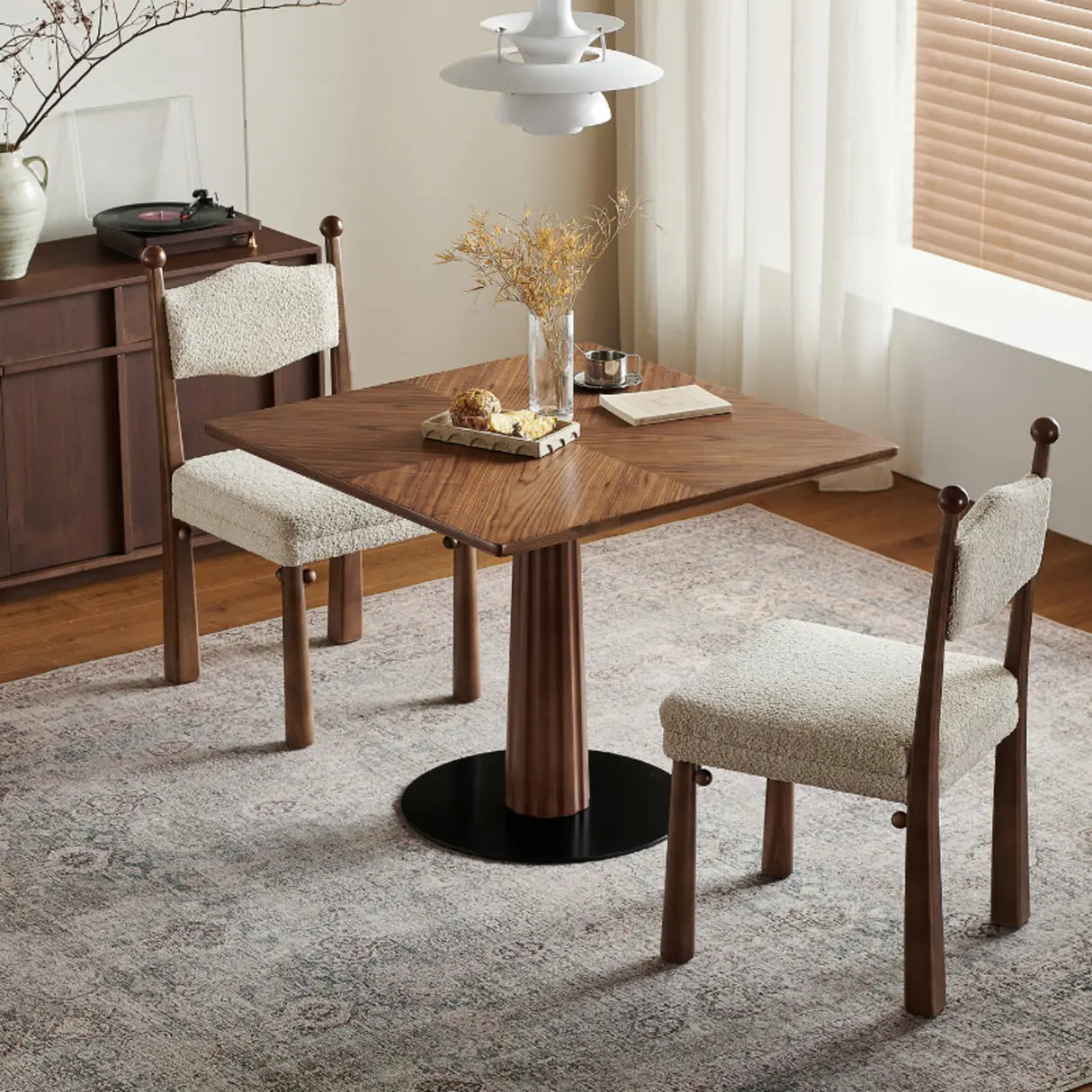 Mid-Century Modern Wood Brown Square Small Dining Table Image - 1