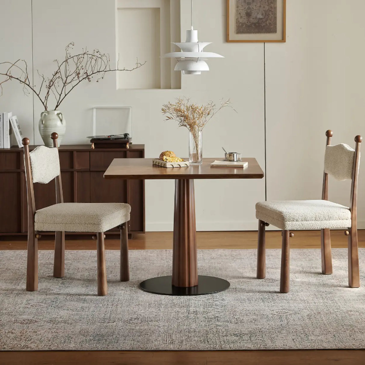 Mid-Century Modern Wood Brown Square Small Dining Table Image - 3