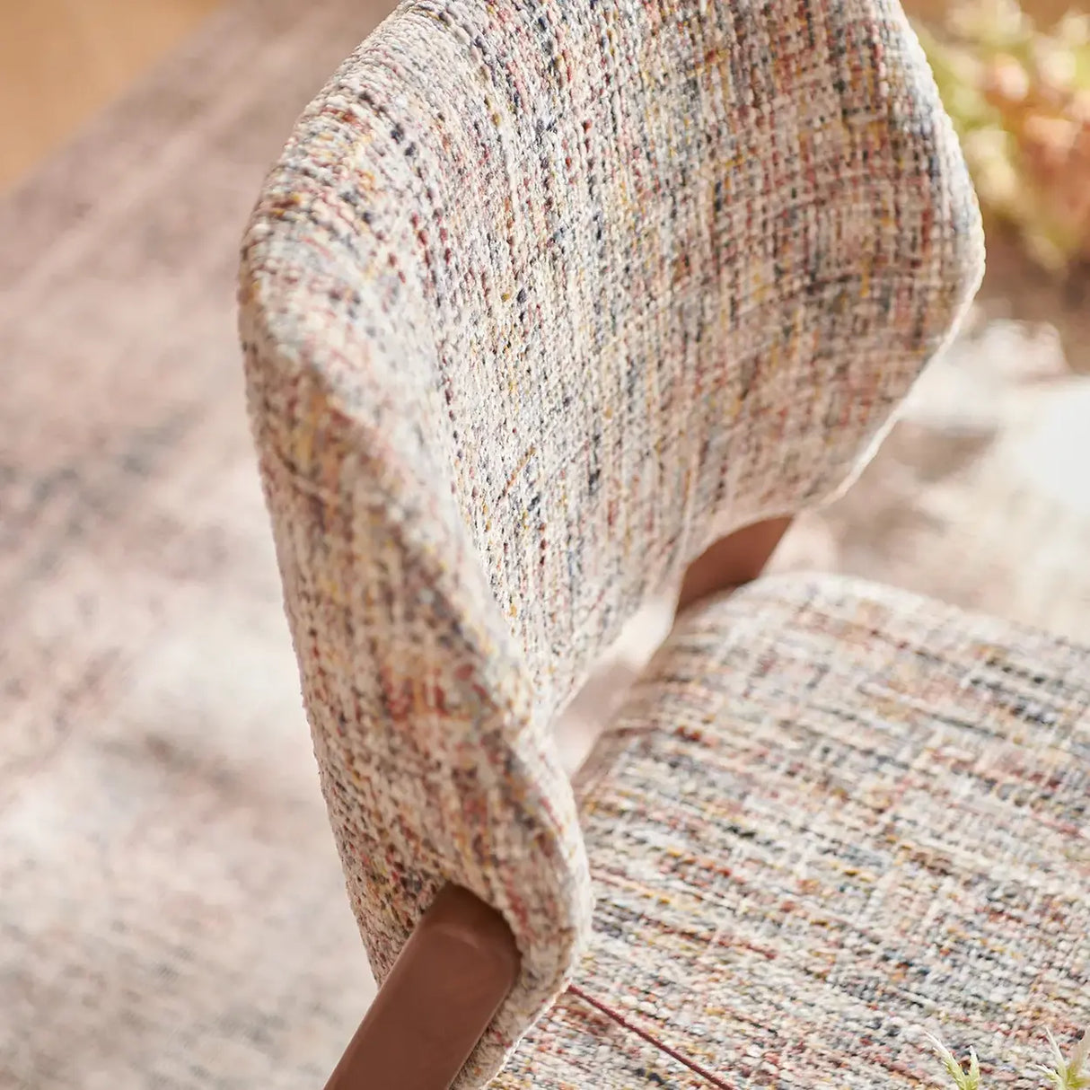 Mid Century Modern Wood Chenille Curved Back Dining Chair Image - 5