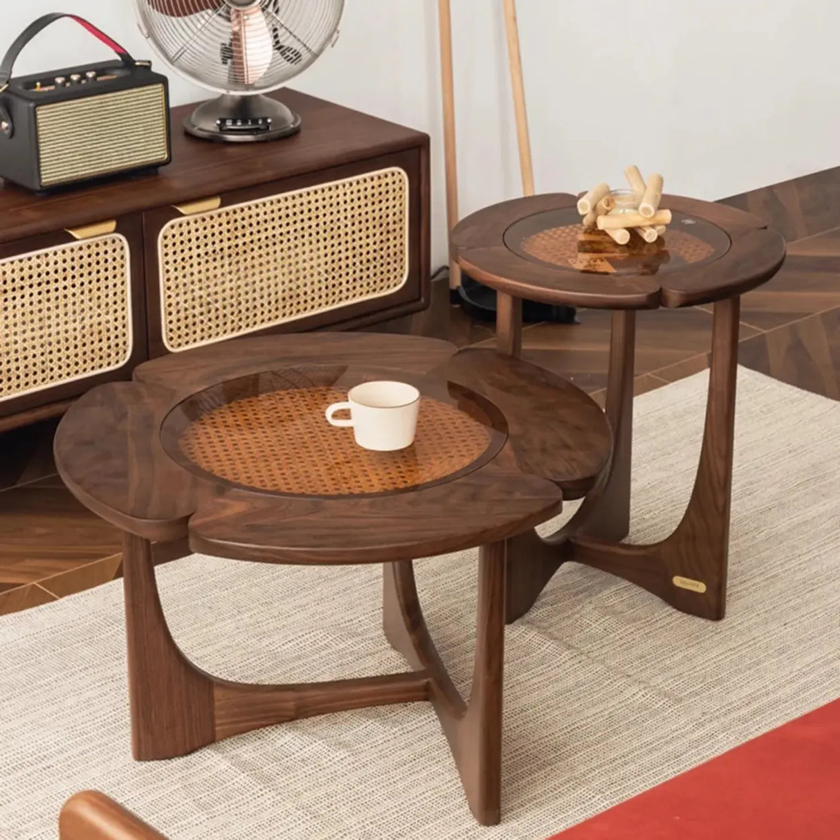 Mid-Century Modern Wood Flower Nesting Coffee Table Image - 1