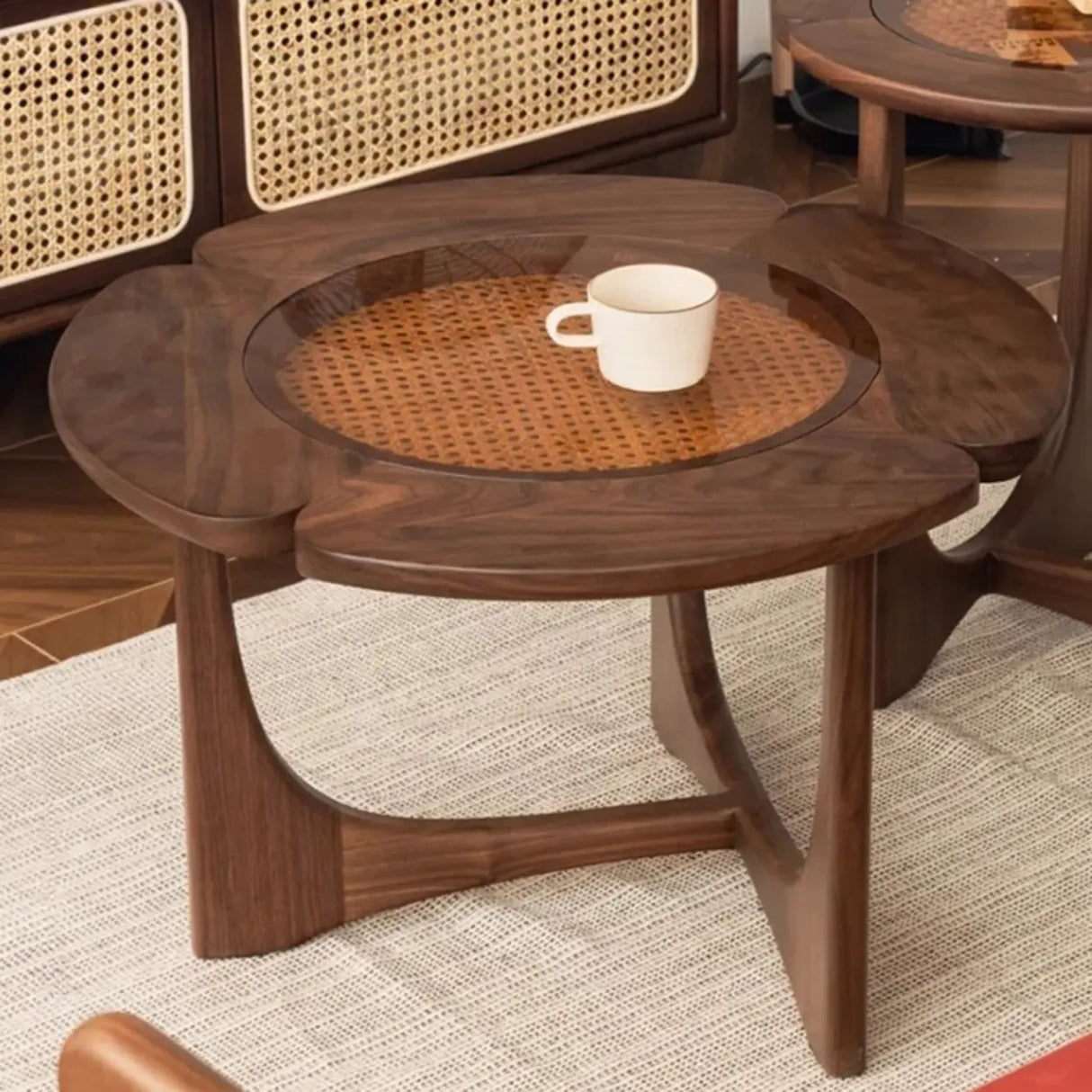 Mid-Century Modern Wood Flower Nesting Coffee Table Image - 9