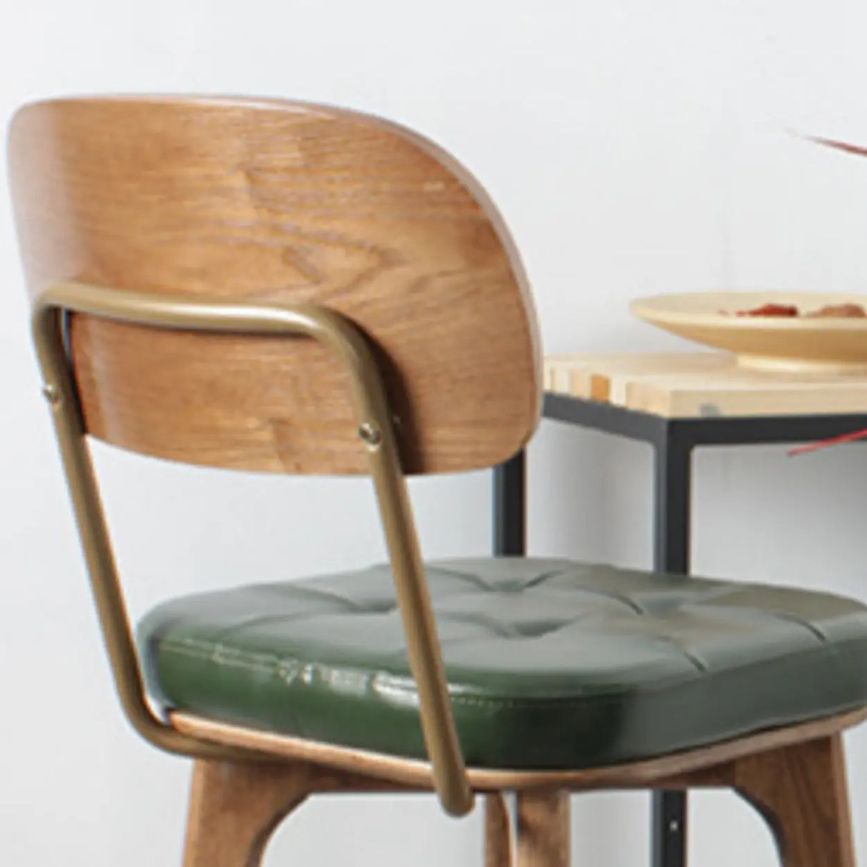 Mid-Century Modern Wood Low Back Leather Tufted Bar Stool Image - 6