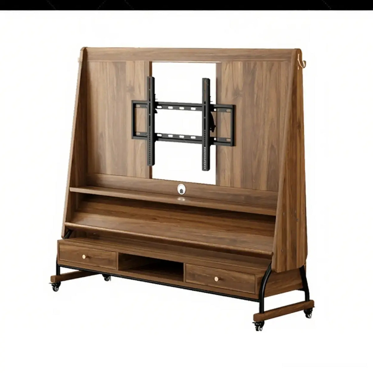 Walnut color Drawer 40”-65” Mid-Century Modern Wood Movable Adjustable TV Mount TV Stand Image - 14