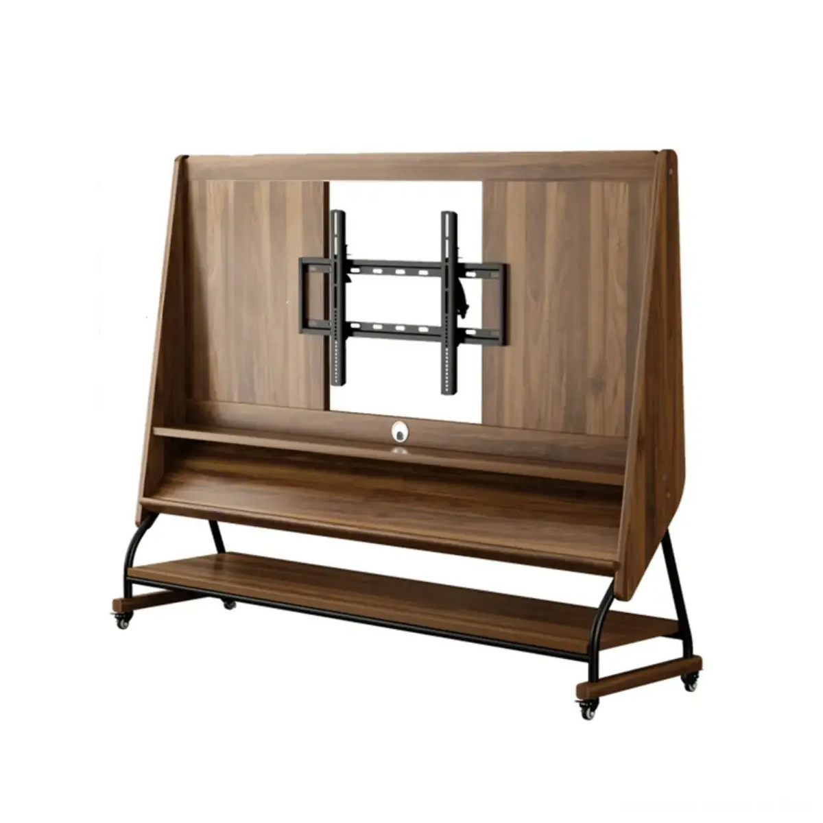 Walnut color No-drawers 60”-75” Mid-Century Modern Wood Movable Adjustable TV Mount TV Stand Image - 21