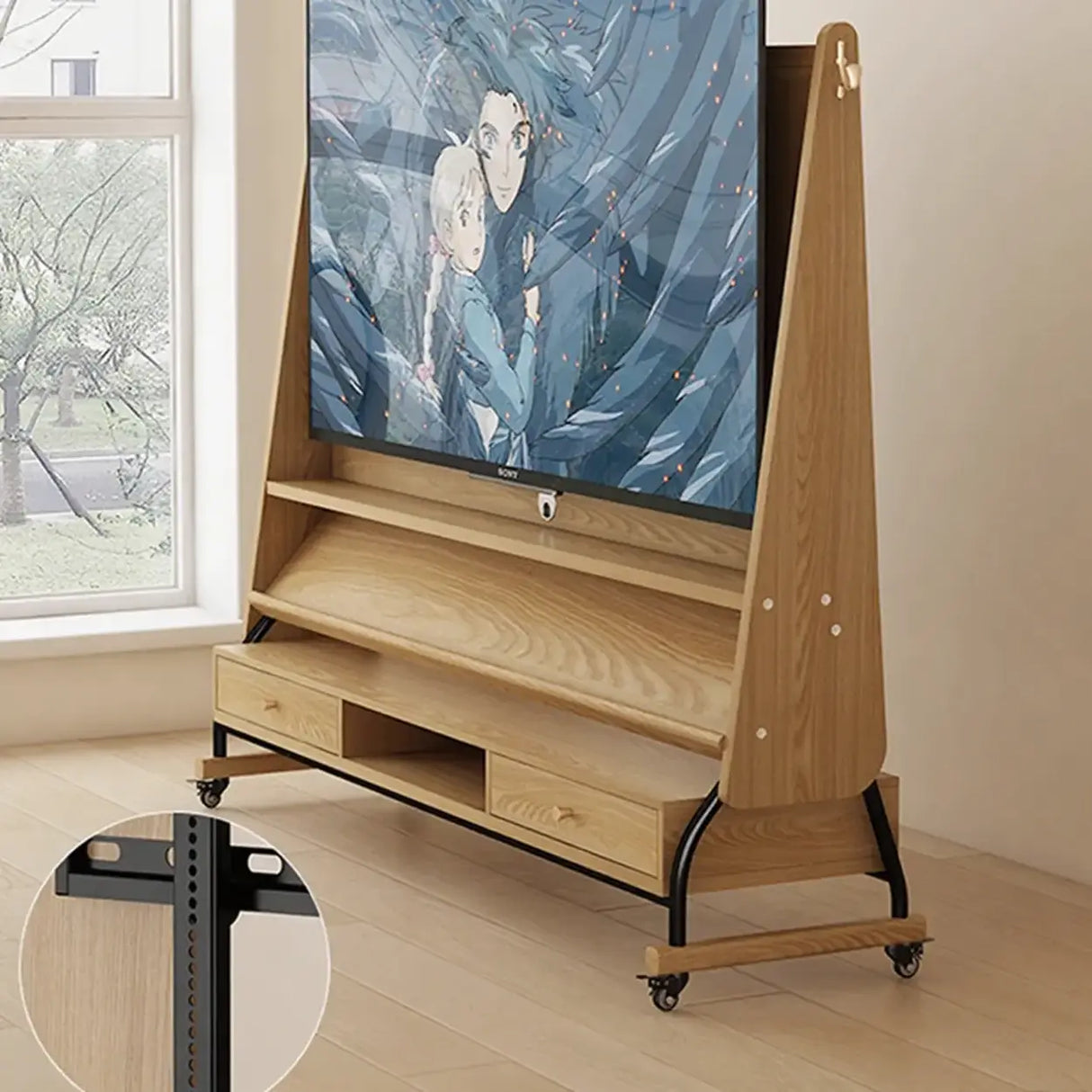 Mid-Century Modern Wood Movable Adjustable TV Mount TV Stand Image - 3