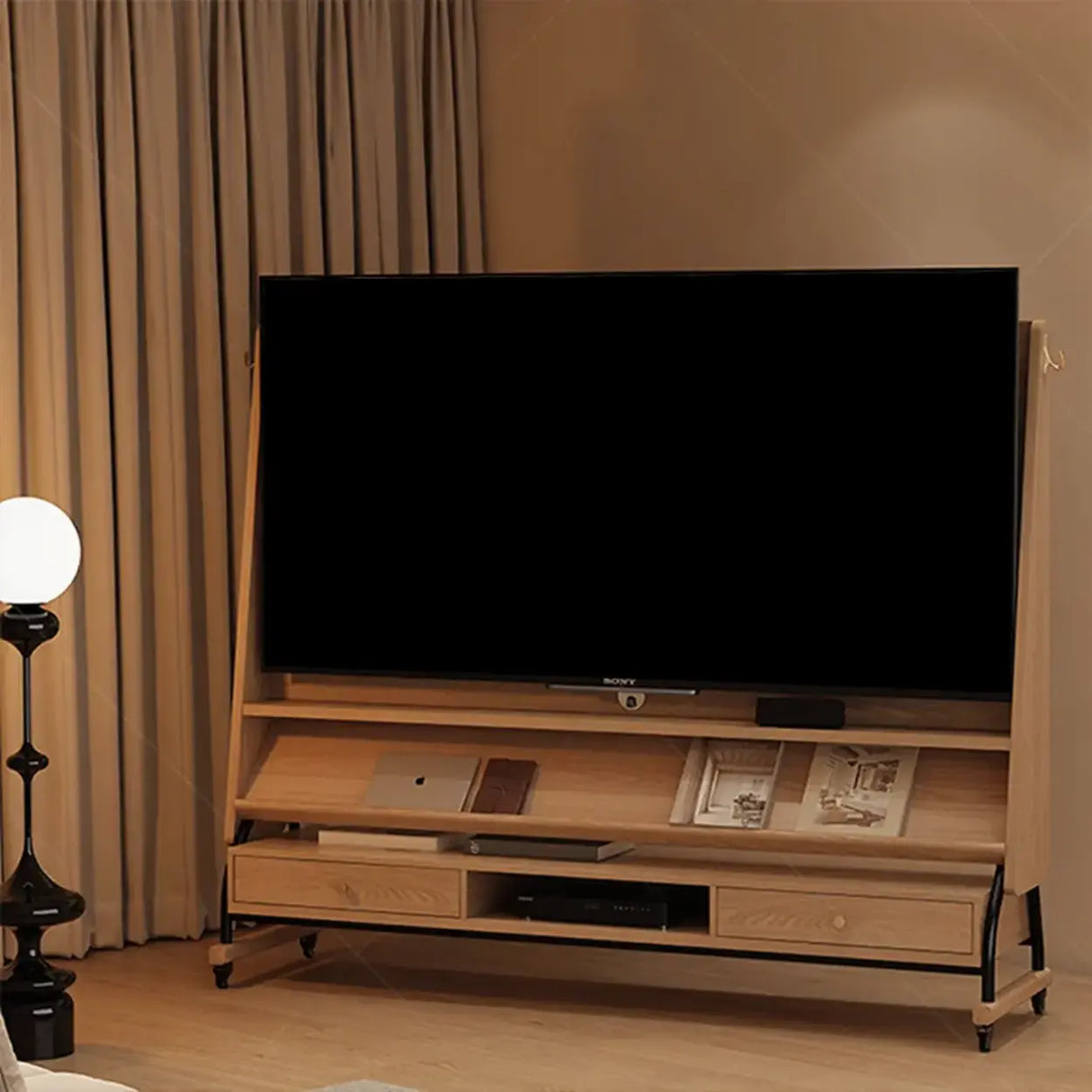 Mid-Century Modern Wood Movable Adjustable TV Mount TV Stand Image - 4