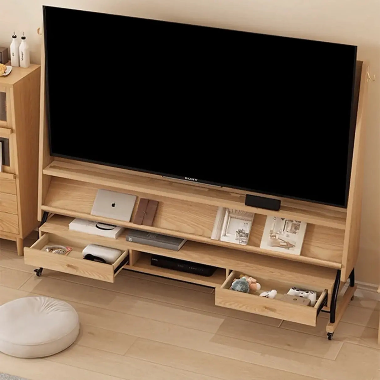 Mid-Century Modern Wood Movable Adjustable TV Mount TV Stand Image - 5