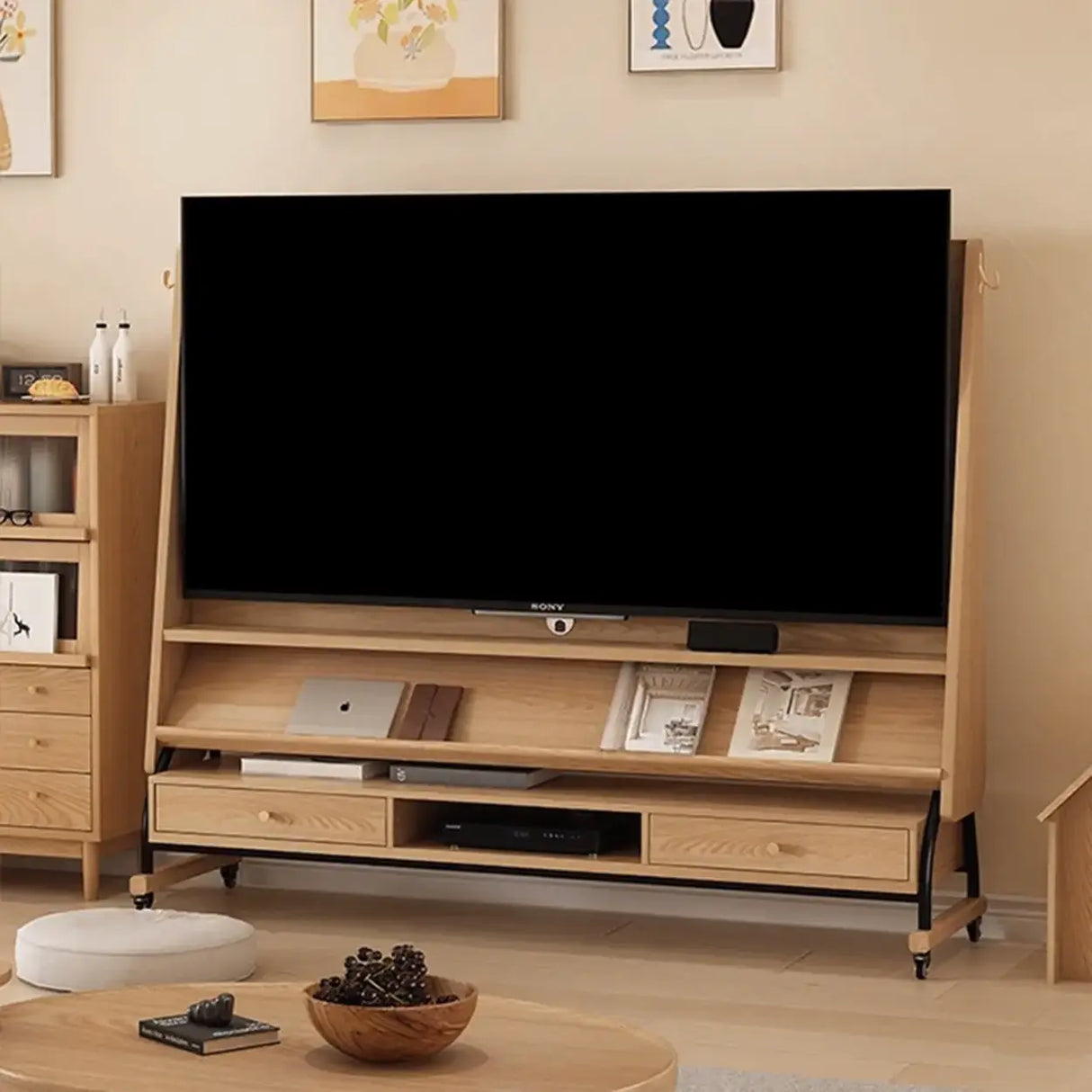 Mid-Century Modern Wood Movable Adjustable TV Mount TV Stand Image - 6