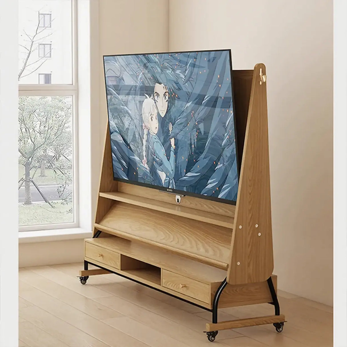 Mid-Century Modern Wood Movable Adjustable TV Mount TV Stand Image - 8