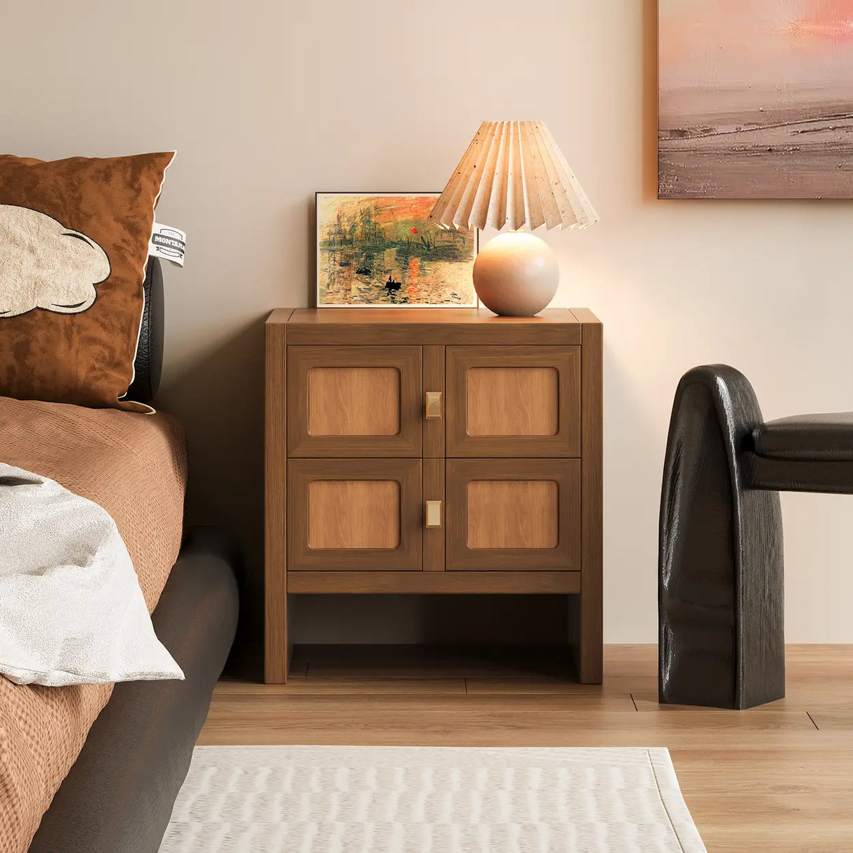 Mid-Century Modern Wood Nightstand with Drawer Storage Image - 1