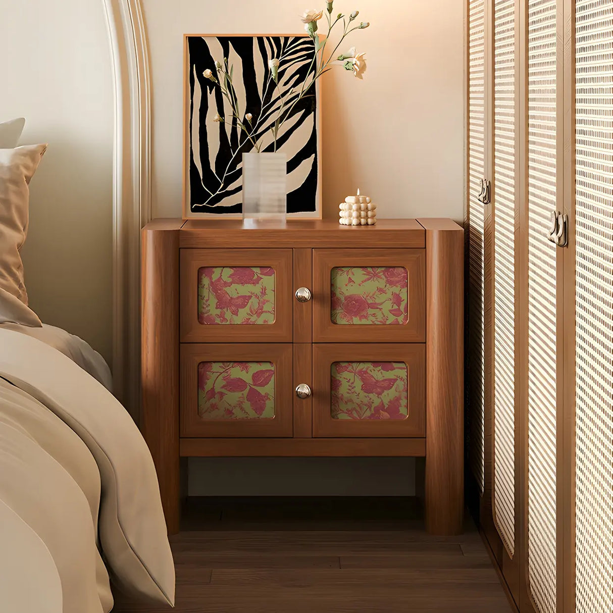 Mid-Century Modern Wood Nightstand with Drawer Storage Image - 4