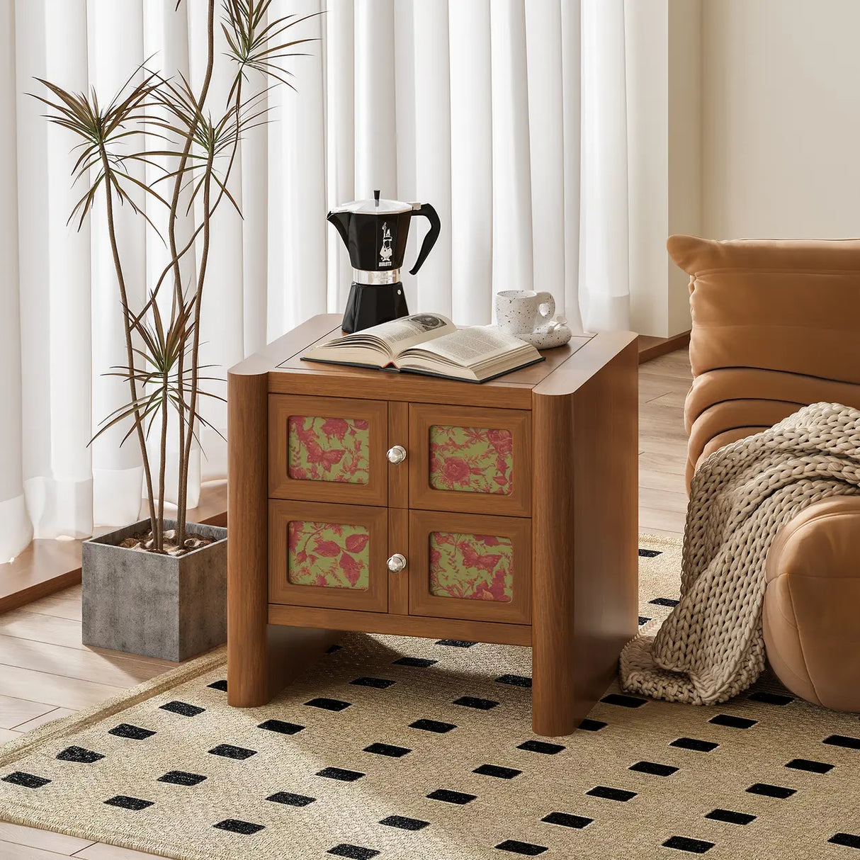 Mid-Century Modern Wood Nightstand with Drawer Storage Image - 5