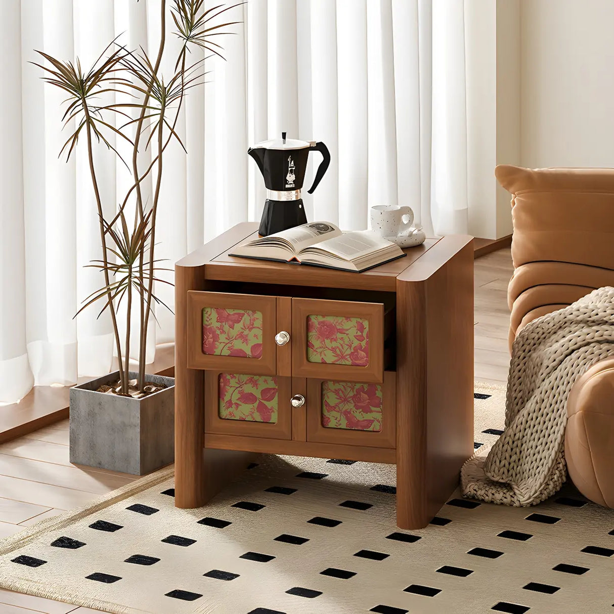 Mid-Century Modern Wood Nightstand with Drawer Storage Image - 6