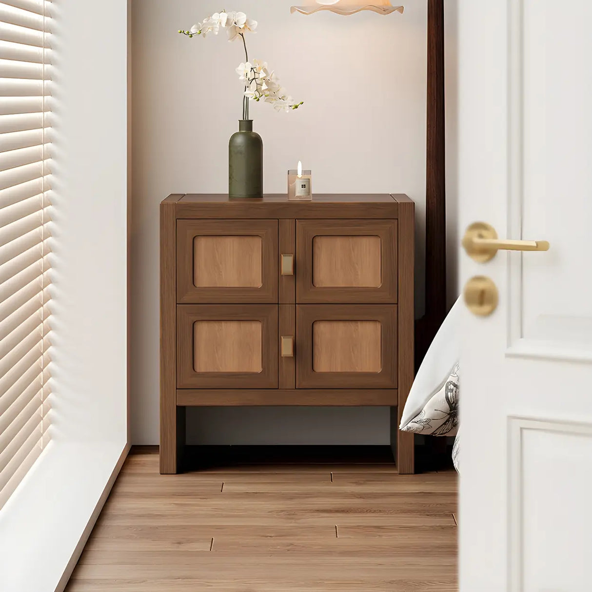 Mid-Century Modern Wood Nightstand with Drawer Storage Image - 8