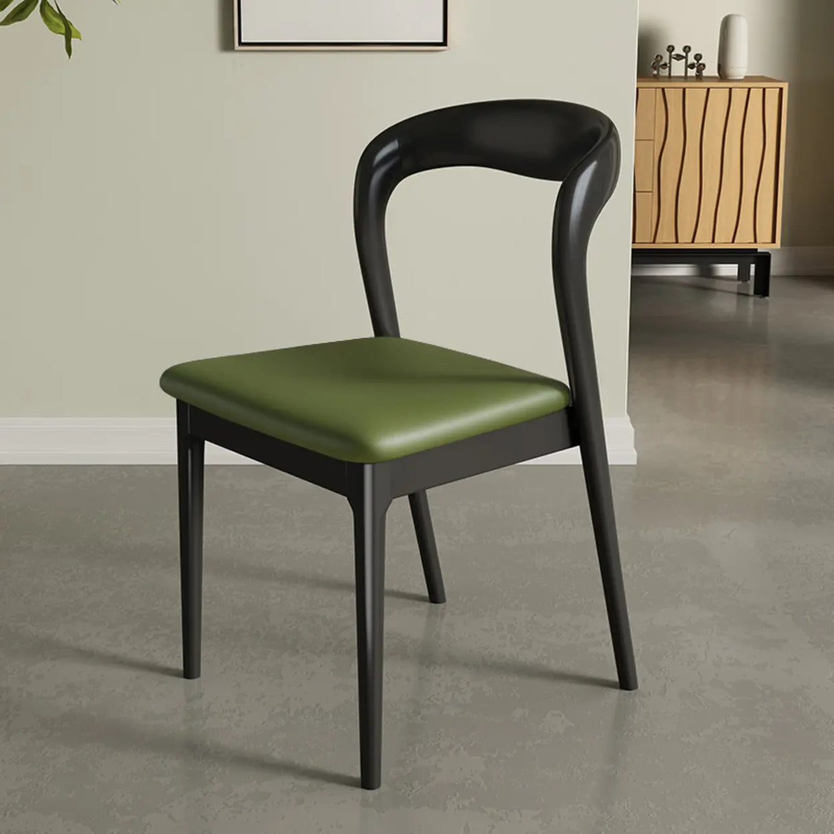 Mid-Century Modern Wood Open Back Upholstered Dining Chair Image - 5
