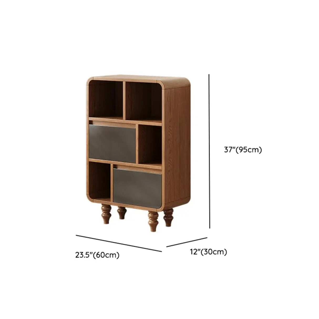 Mid-Century Modern Wood Rounded Edges Drawer Shelf Bookcase