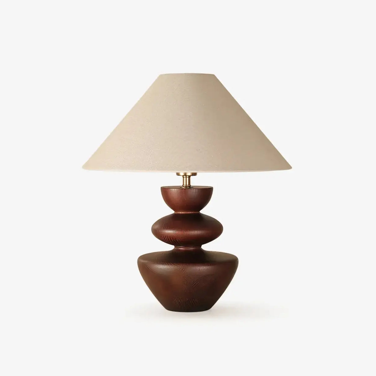 Mid-Century Modern Wood Sculptural Base Beige Cone Table Lamp Image - 2