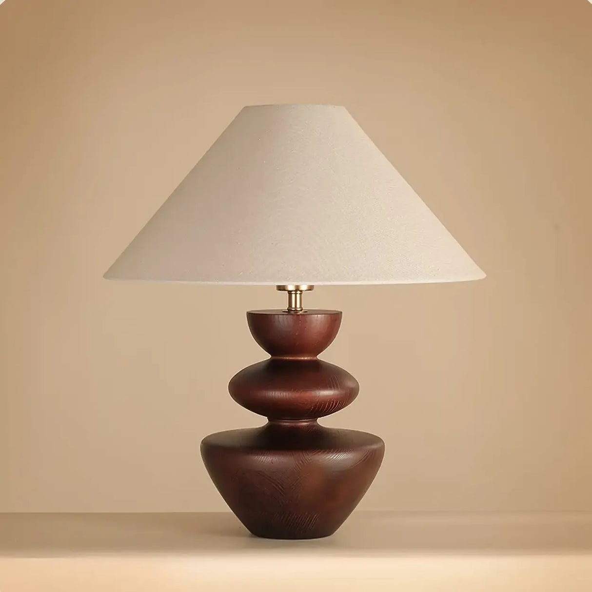 Mid-Century Modern Wood Sculptural Base Beige Cone Table Lamp Image - 8