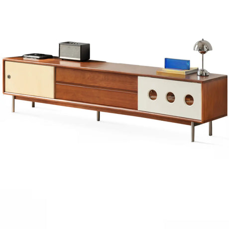 Mid-Century Modern Wood TV Stand with Drawers Storage Image - 2