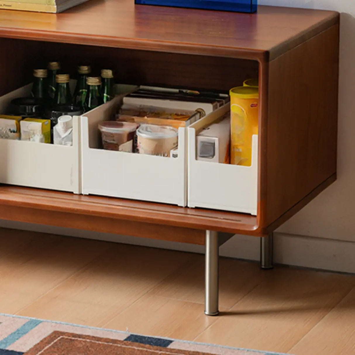 Mid-Century Modern Wood TV Stand with Drawers Storage Image - 5