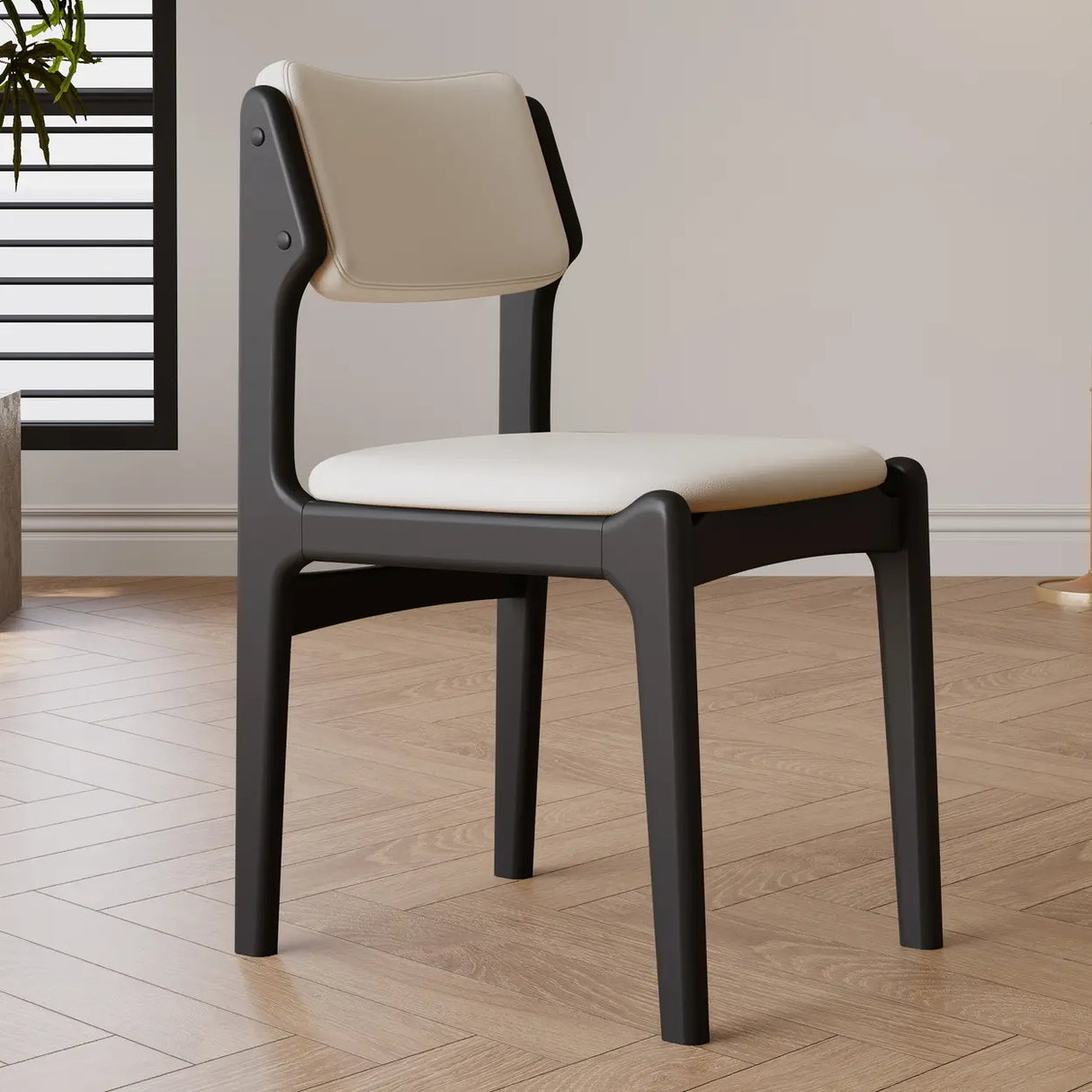 Mid-Century Modern Wood Upholstered Open Back Dining Chair Image - 11