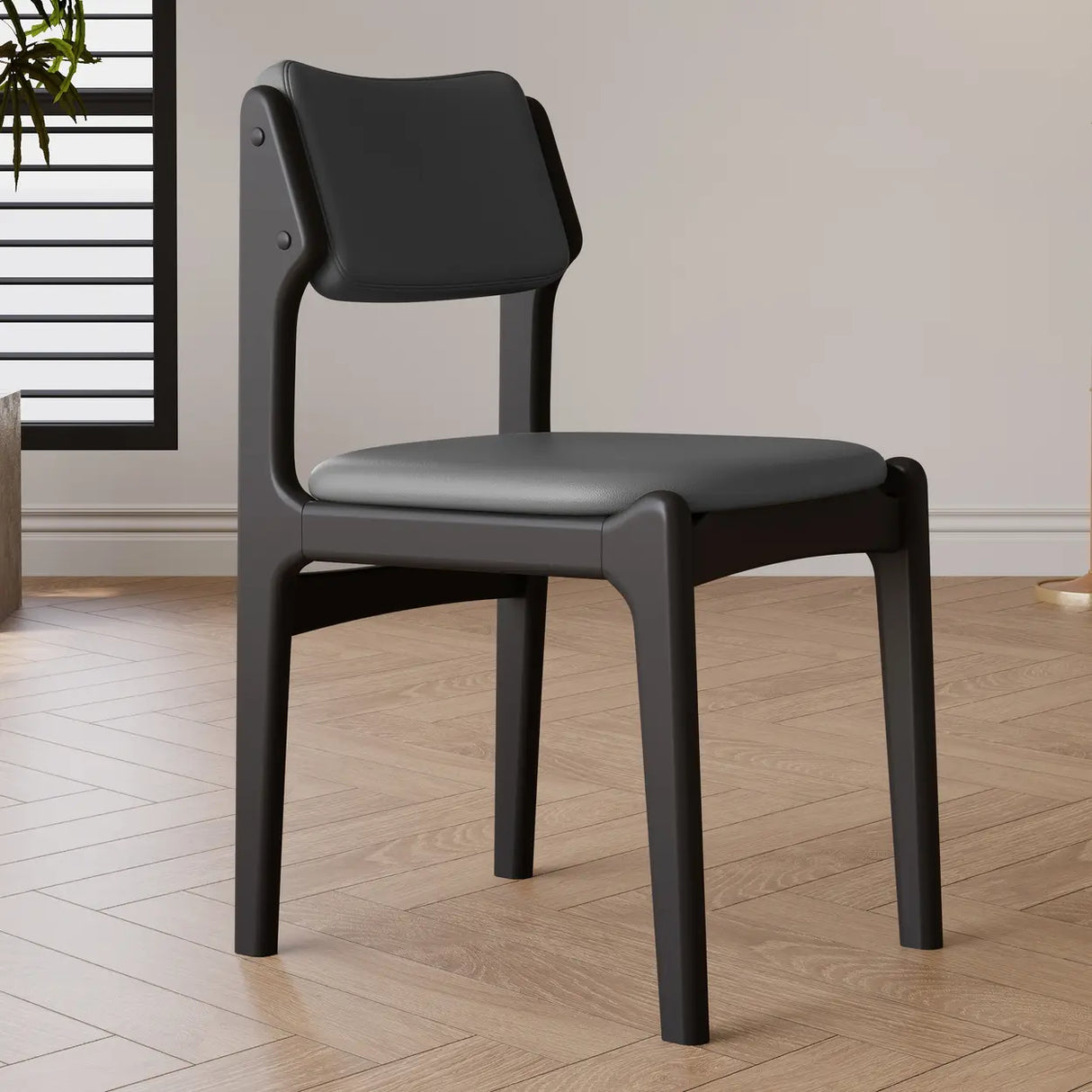 Mid-Century Modern Wood Upholstered Open Back Dining Chair Image - 14