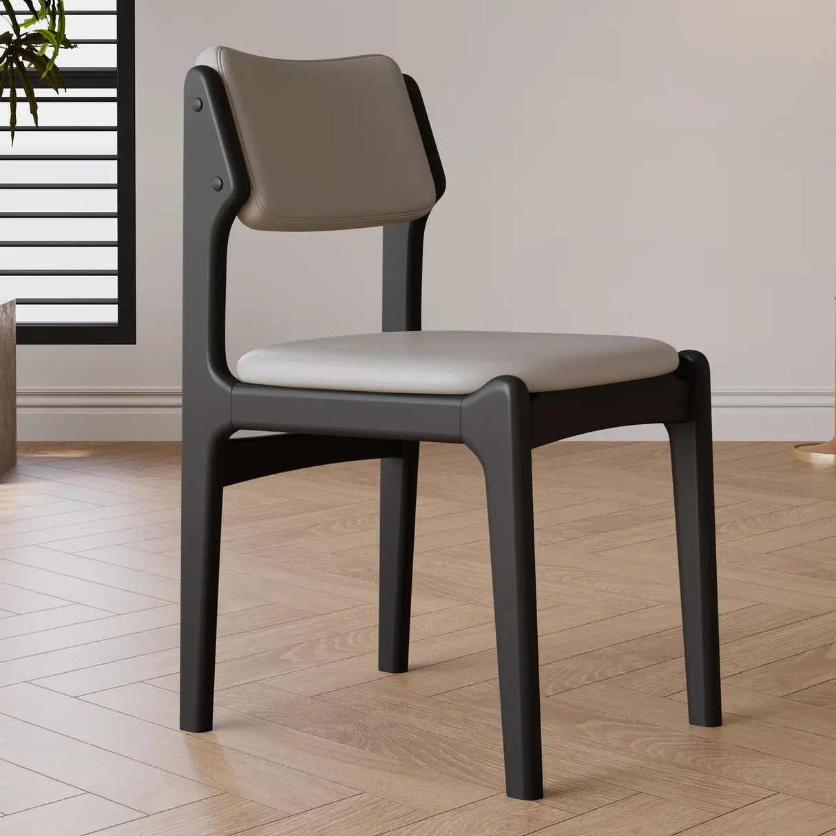 Mid-Century Modern Wood Upholstered Open Back Dining Chair Image - 15