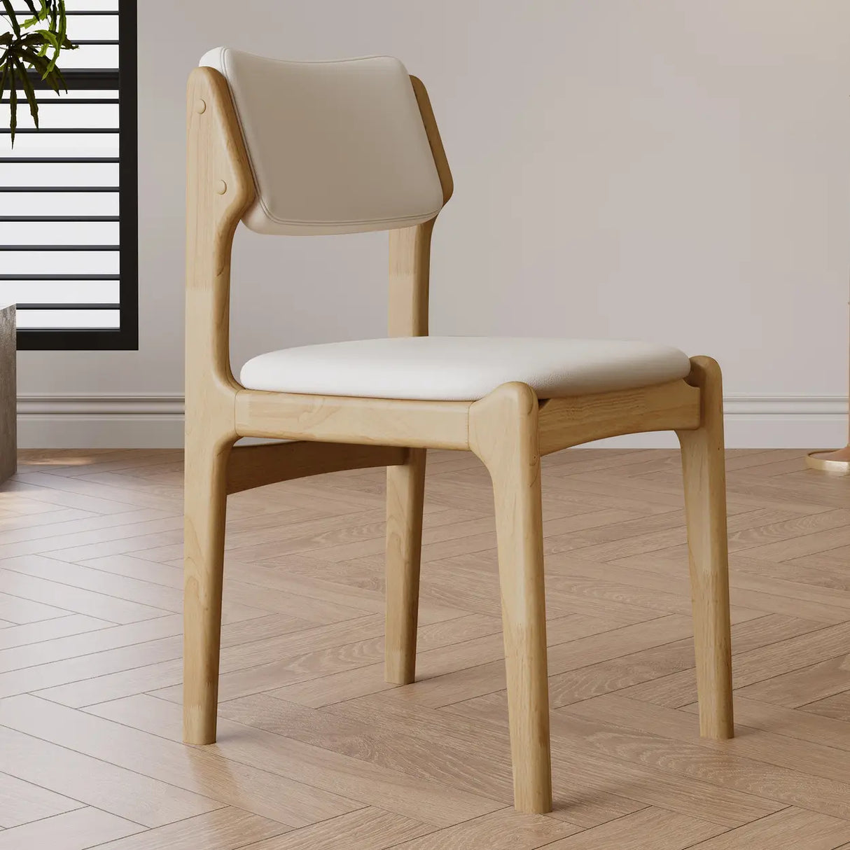 Mid-Century Modern Wood Upholstered Open Back Dining Chair Image - 17