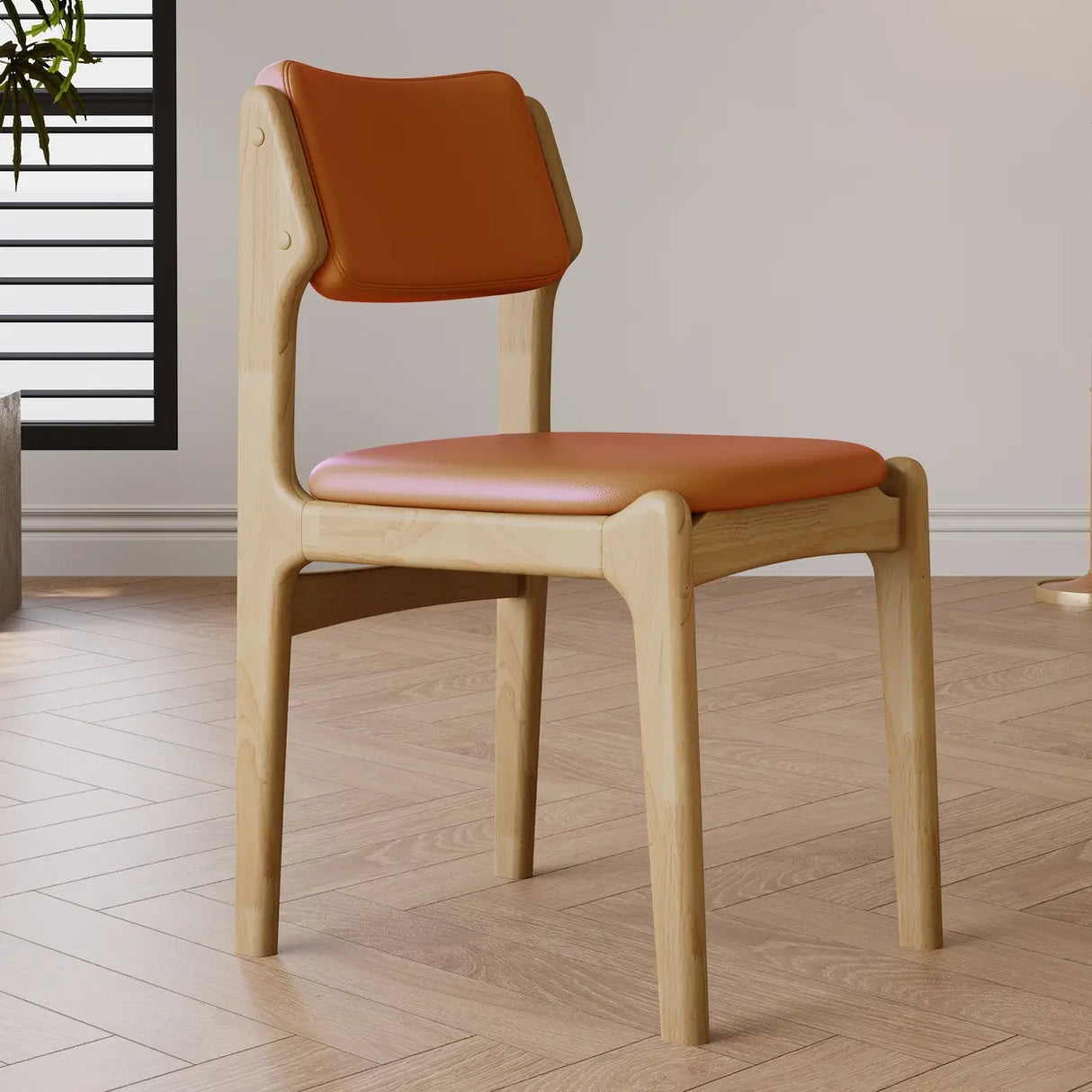 Mid-Century Modern Wood Upholstered Open Back Dining Chair Image - 19