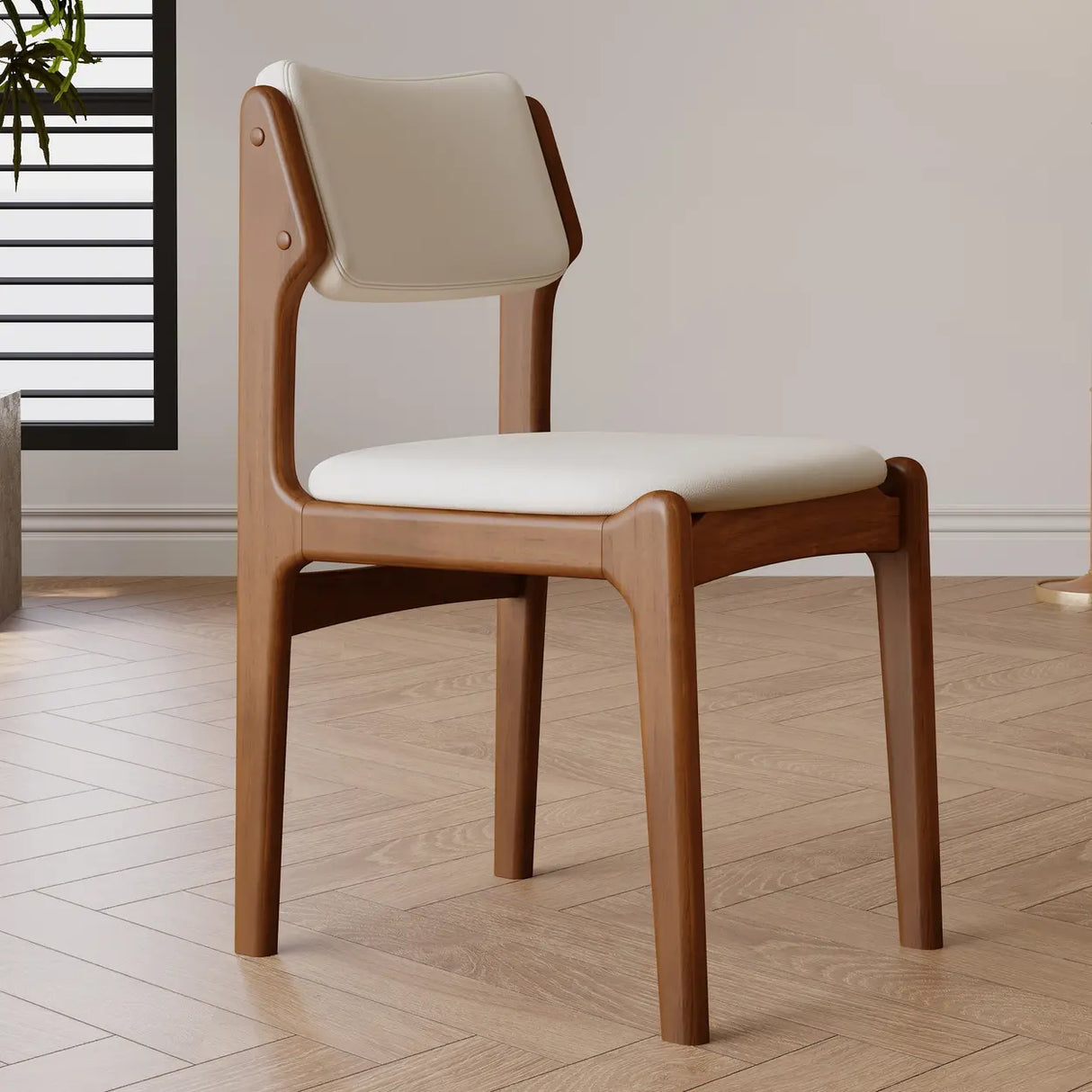 Mid-Century Modern Wood Upholstered Open Back Dining Chair Image - 2