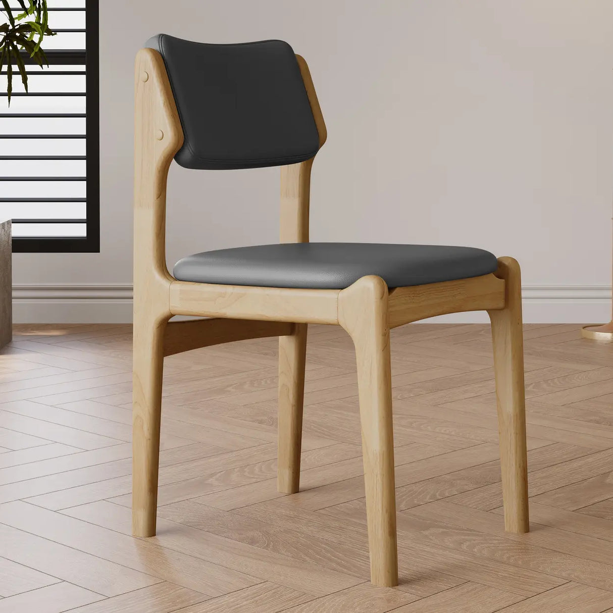 Mid-Century Modern Wood Upholstered Open Back Dining Chair Image - 20