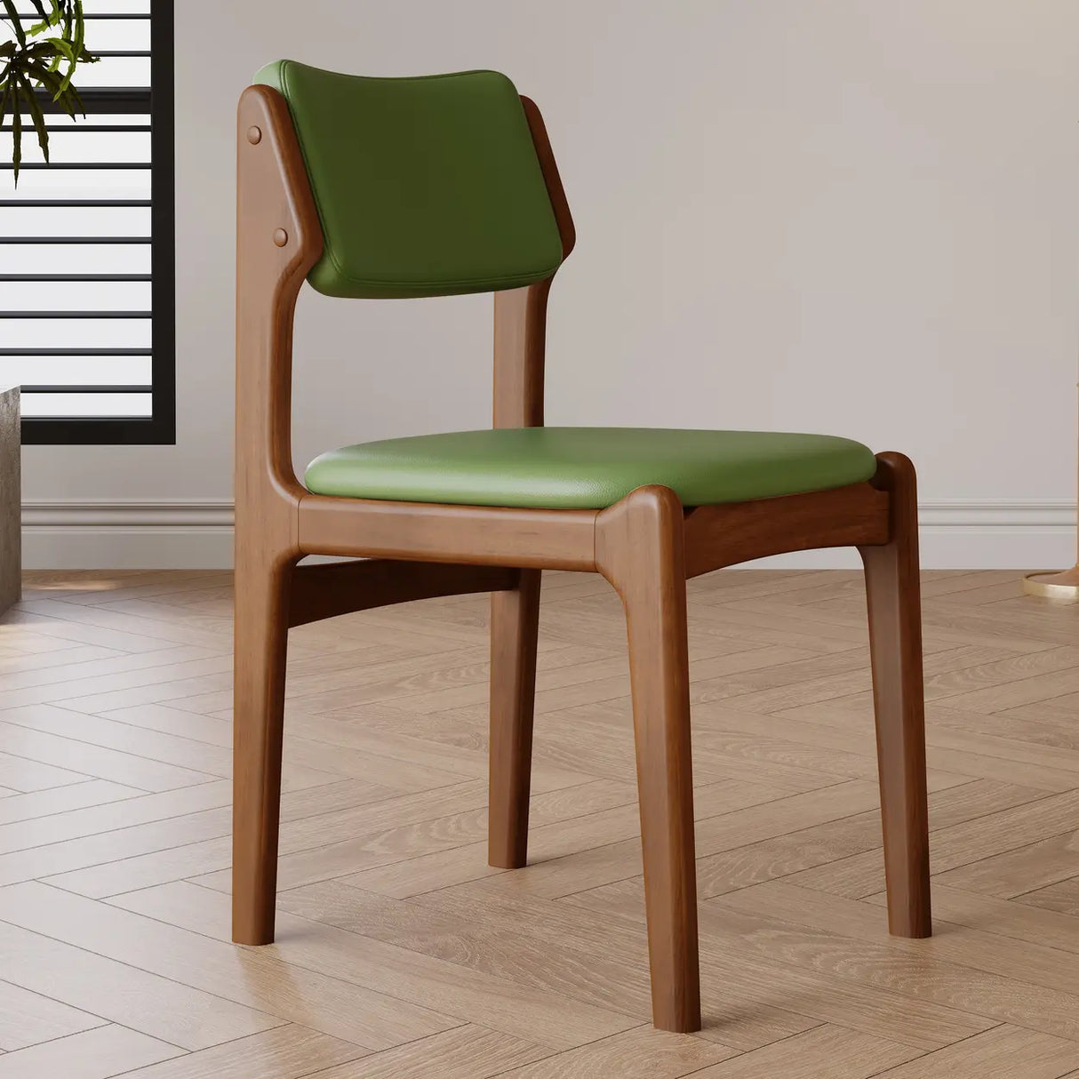 Mid-Century Modern Wood Upholstered Open Back Dining Chair Image - 4