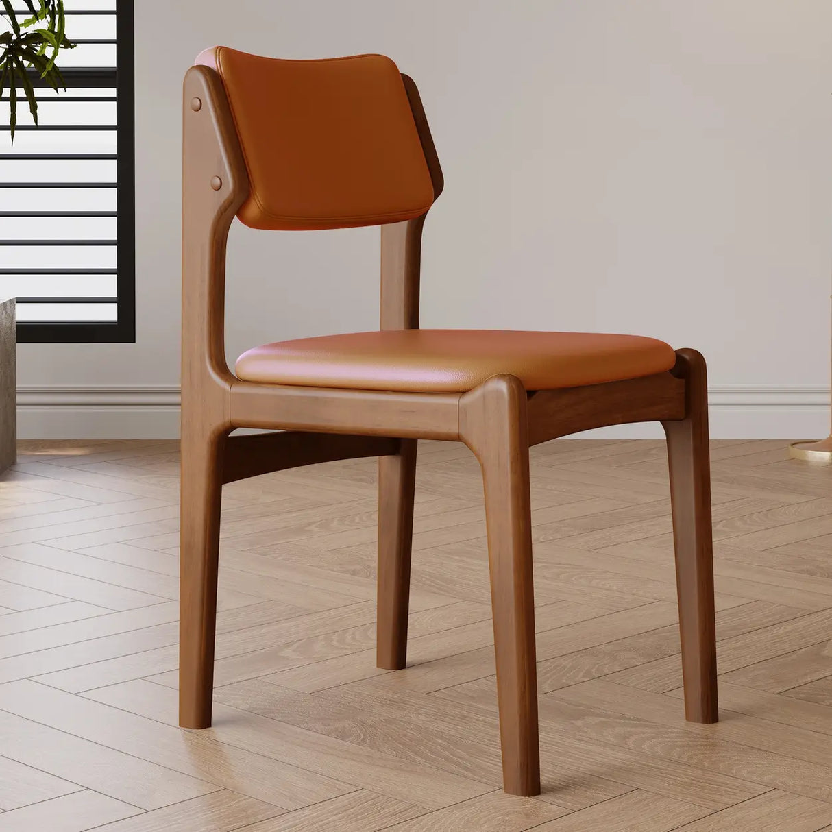 Mid-Century Modern Wood Upholstered Open Back Dining Chair Image - 5