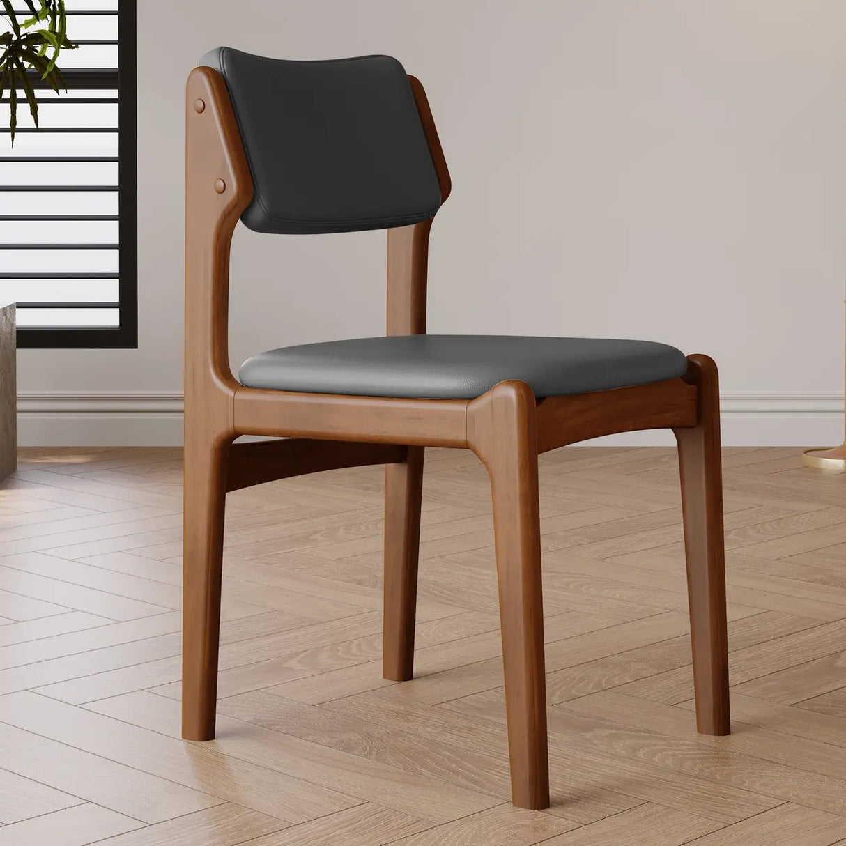 Mid-Century Modern Wood Upholstered Open Back Dining Chair Image - 7