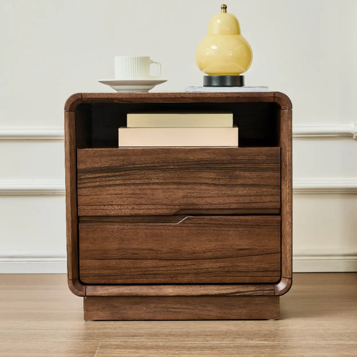 Mid-Century Modern Wood Walnut Nightstand with Drawers Image - 1