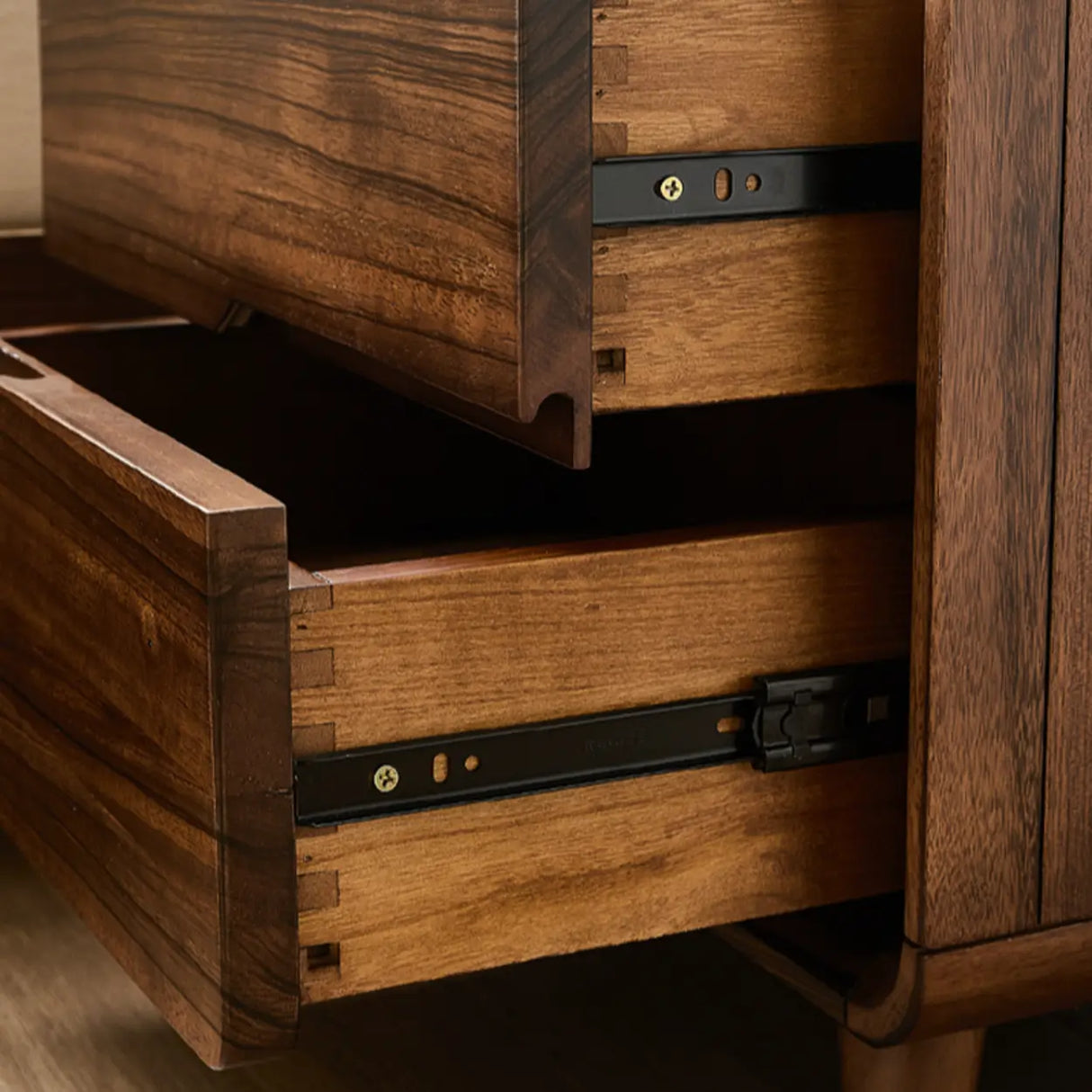 Mid-Century Modern Wood Walnut Nightstand with Drawers Image - 11