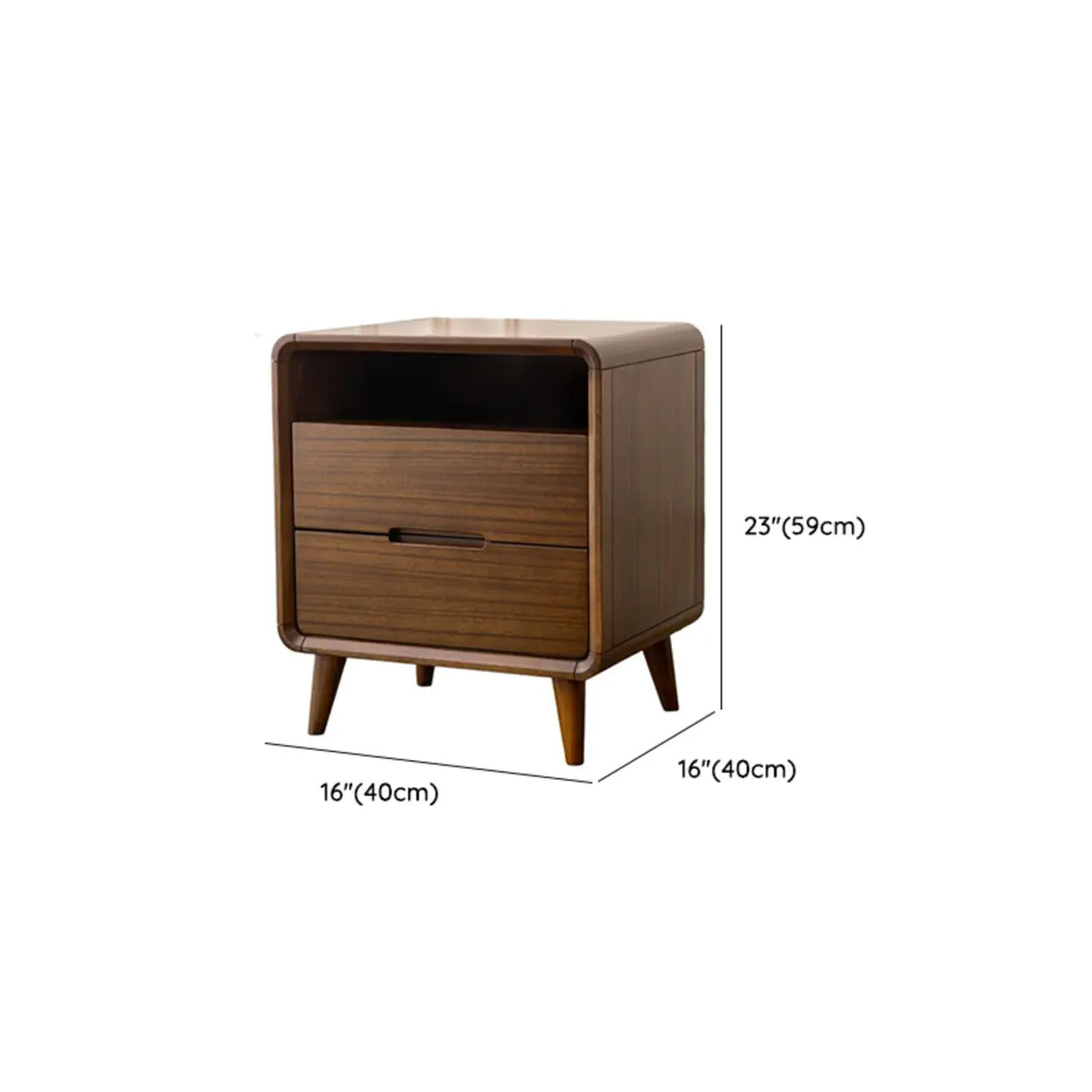 Mid-Century Modern Wood Walnut Nightstand with Drawers Image - 15