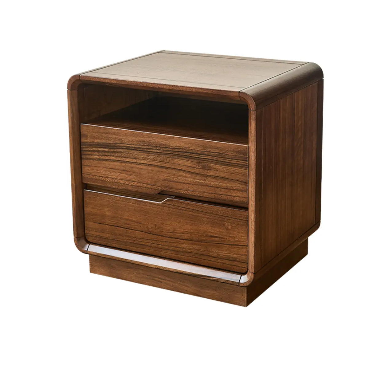 Mid-Century Modern Wood Walnut Nightstand with Drawers Image - 3