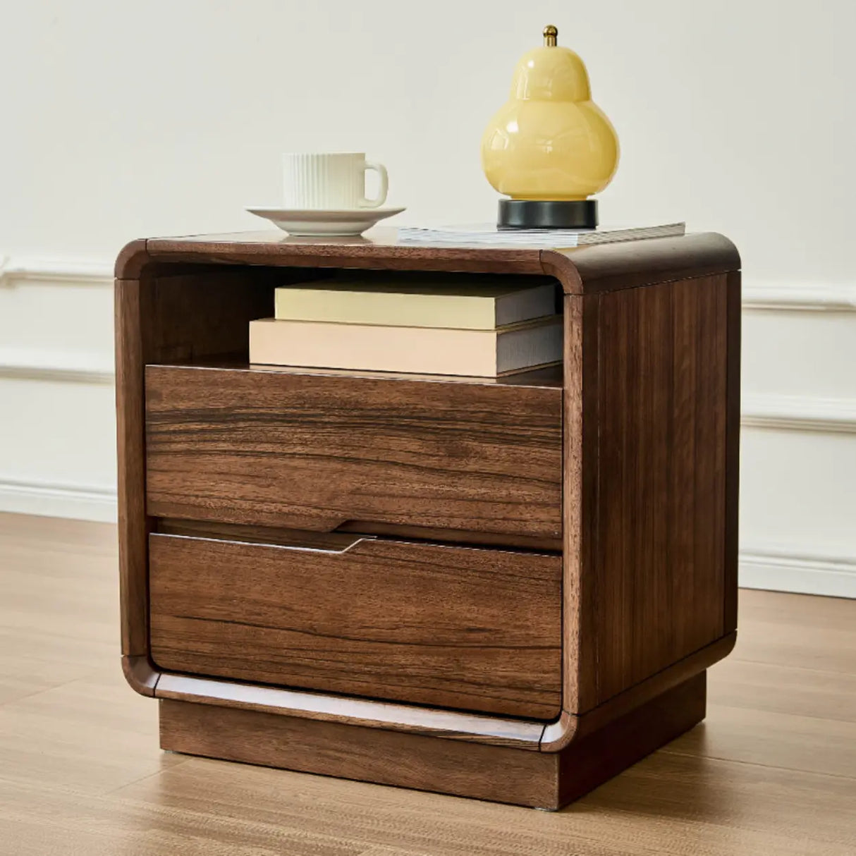 Mid-Century Modern Wood Walnut Nightstand with Drawers Image - 4