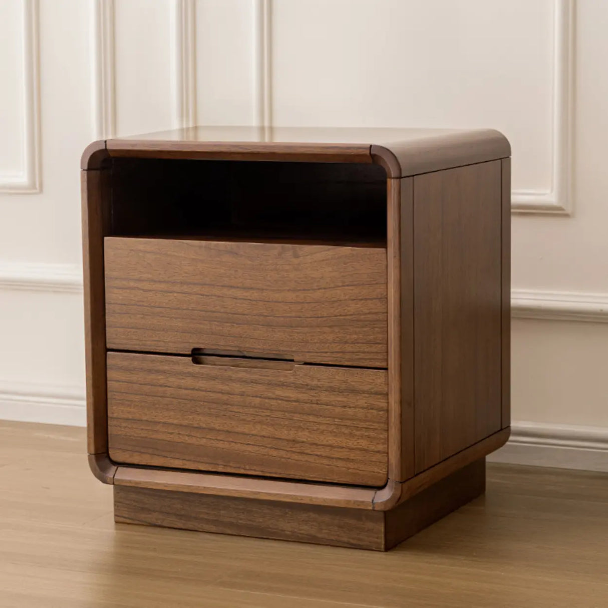 Mid-Century Modern Wood Walnut Nightstand with Drawers Image - 5
