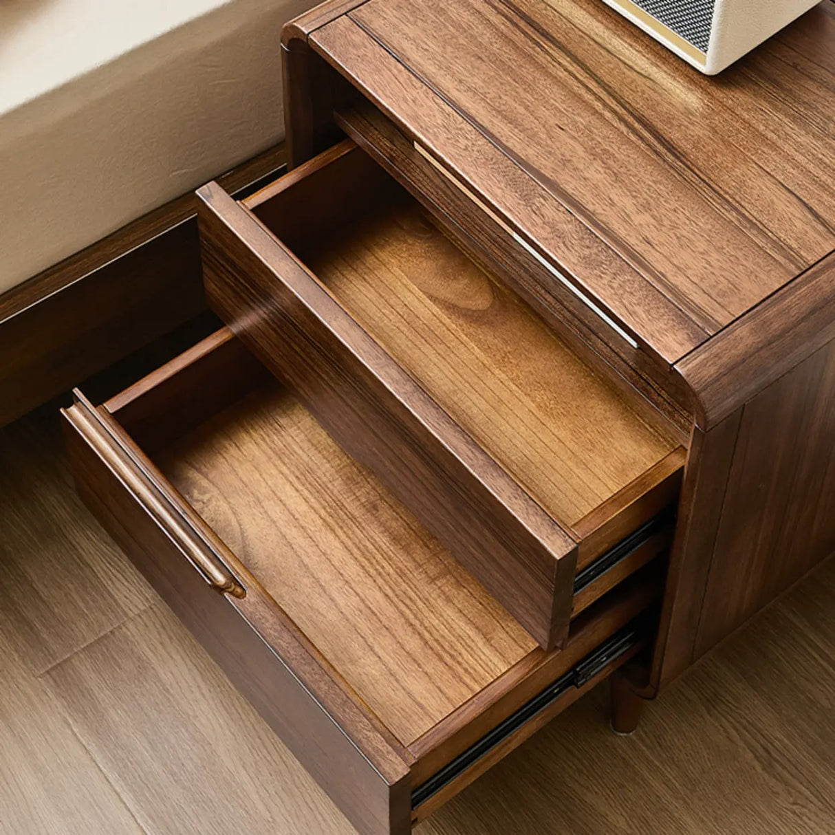 Mid-Century Modern Wood Walnut Nightstand with Drawers Image - 8