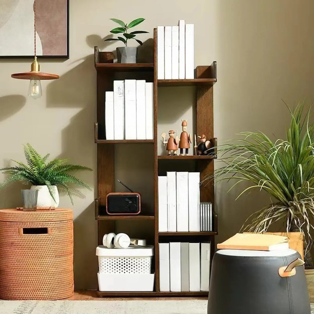 Mid-Century Modern Wooden Vertical Open Back Bookshelf Image - 1