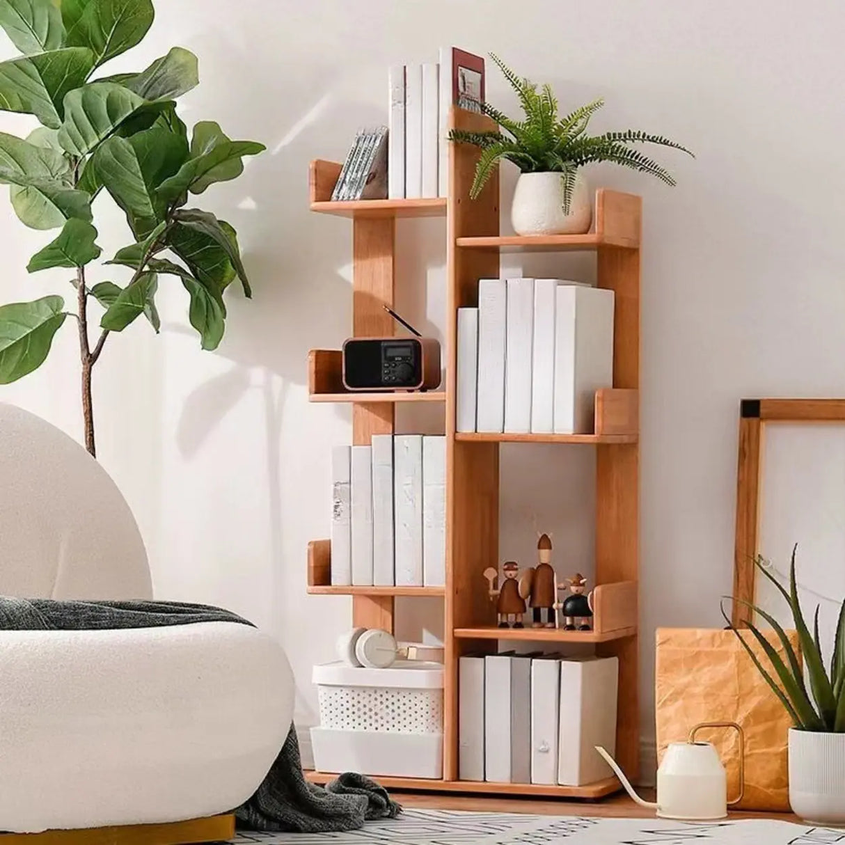 Mid-Century Modern Wooden Vertical Open Back Bookshelf Image - 5