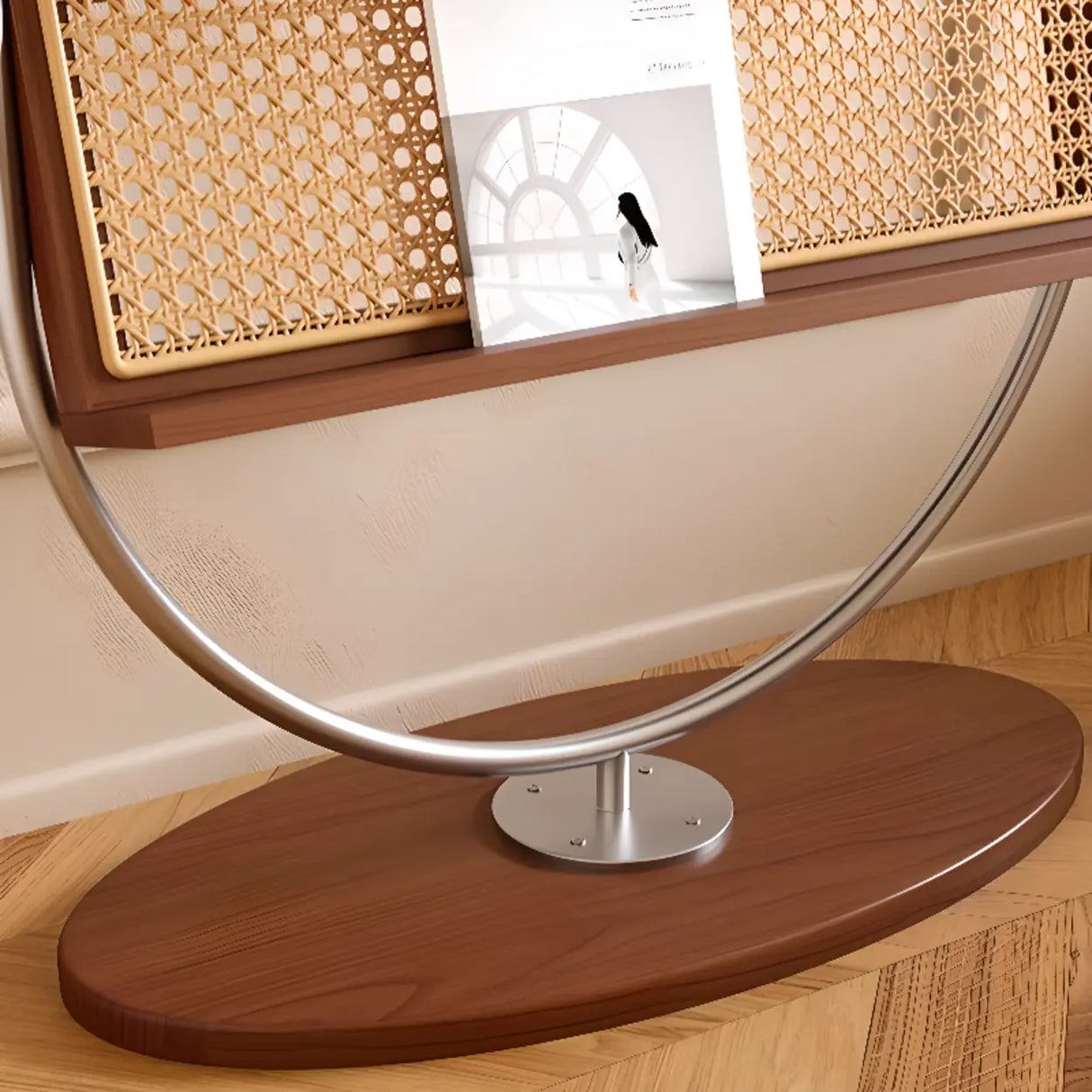 Mid-Century Modern Woven Rack Oval Metal Vertical Bookshelf Image - 6