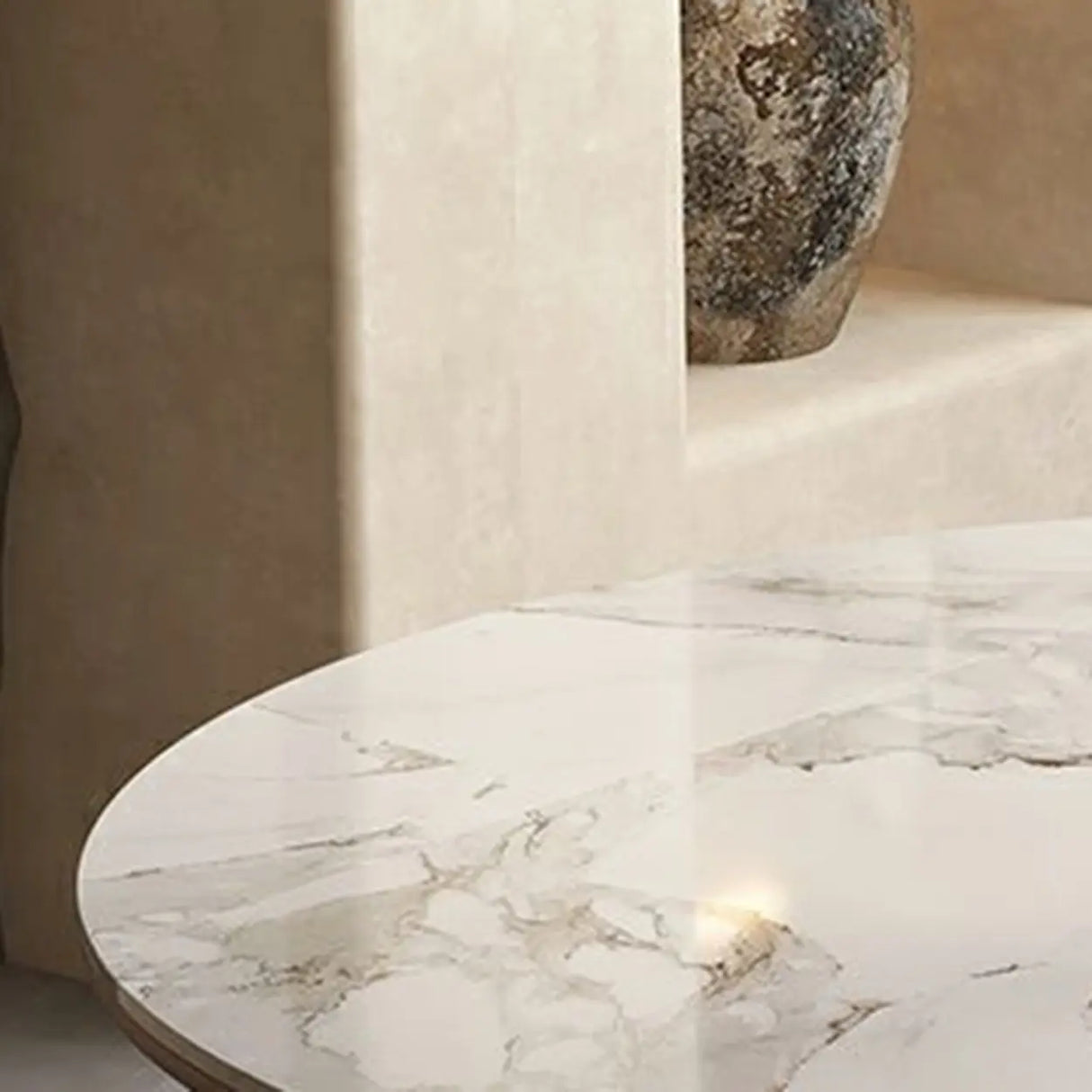 Mid-Century Oval Marble Dining Table White Extendable Image - 12