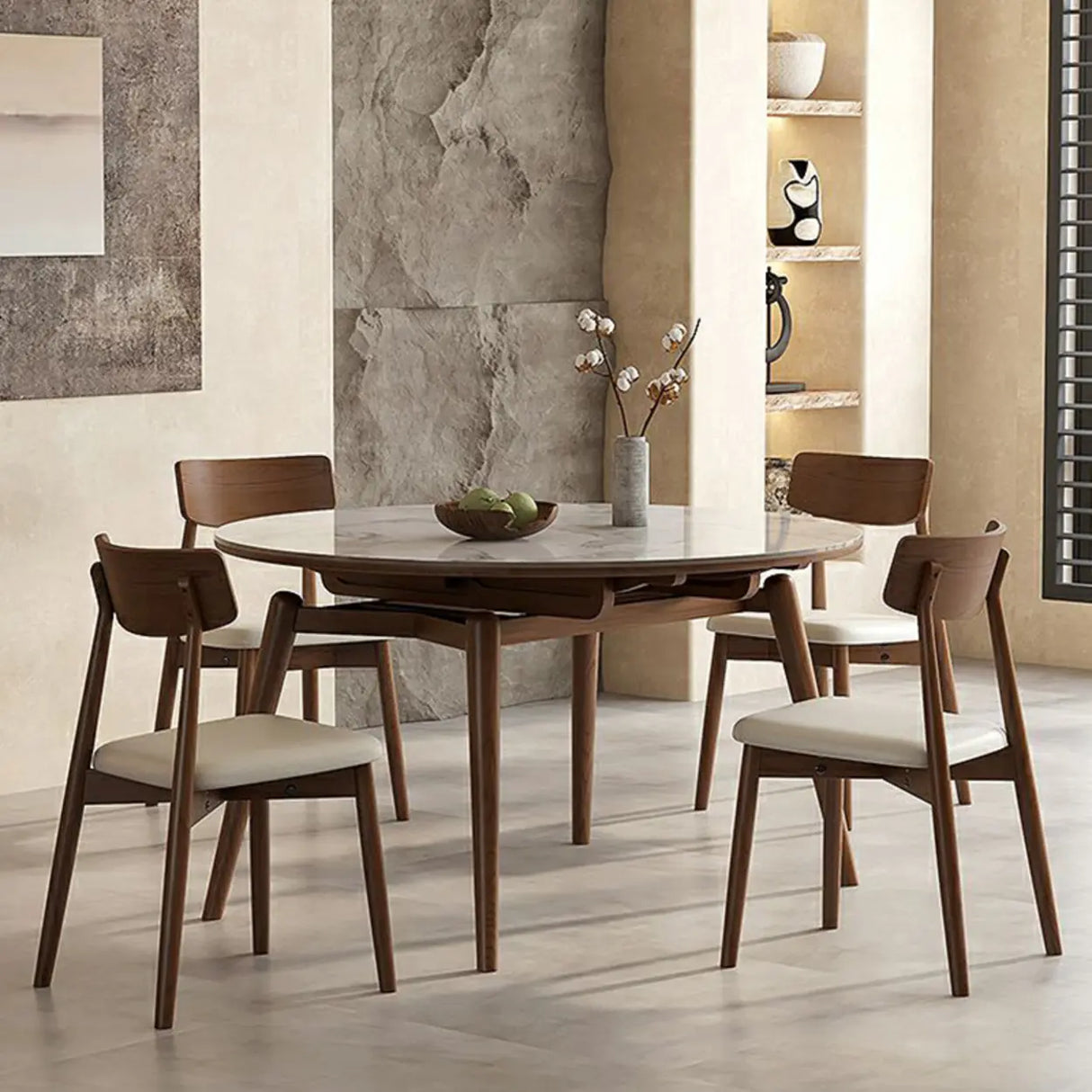 Mid-Century Oval Marble Dining Table White Extendable Image - 4