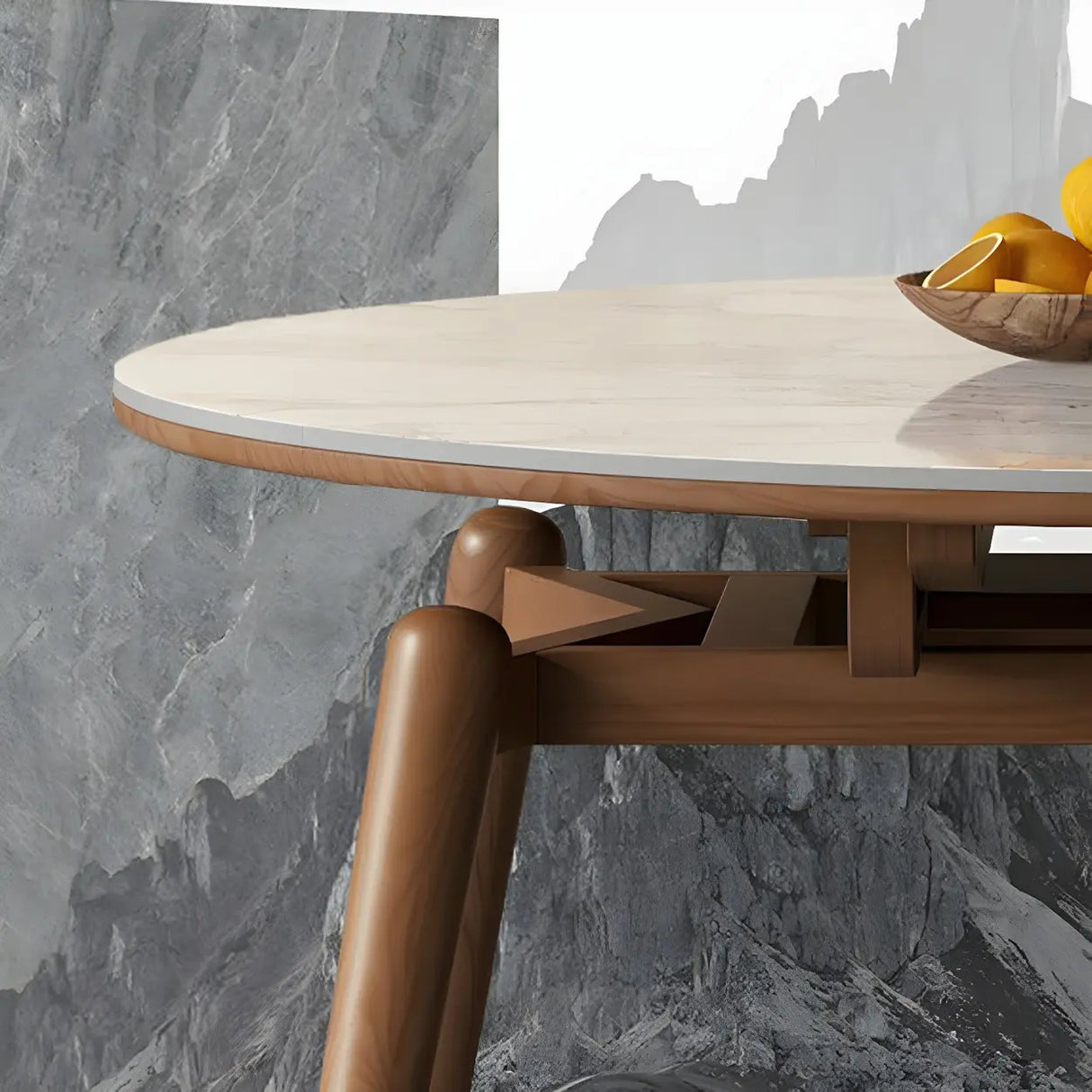 Mid-Century Oval Marble Dining Table White Extendable Image - 9