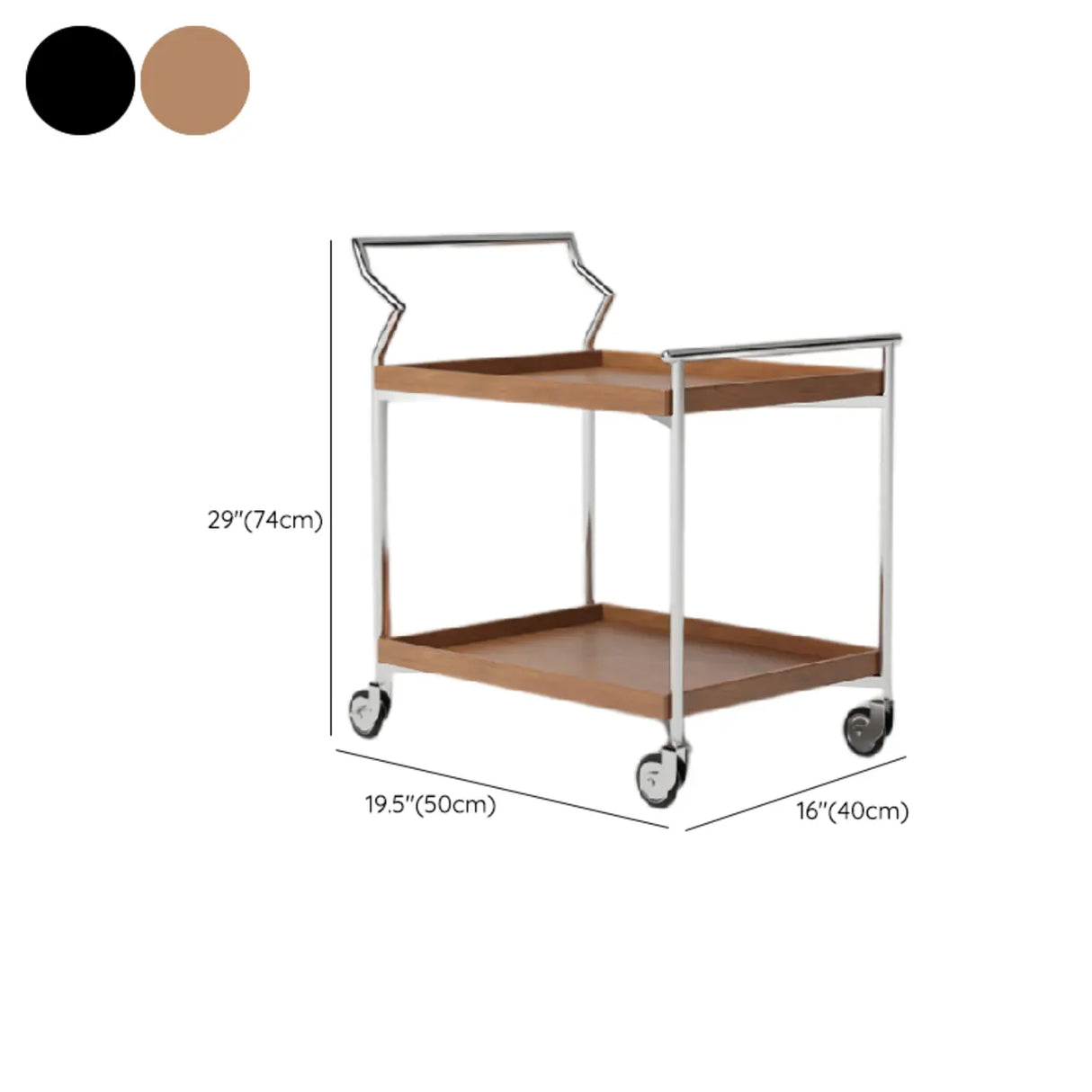 Mid Century Rectangle Wood Cart Stainless Steel End Table